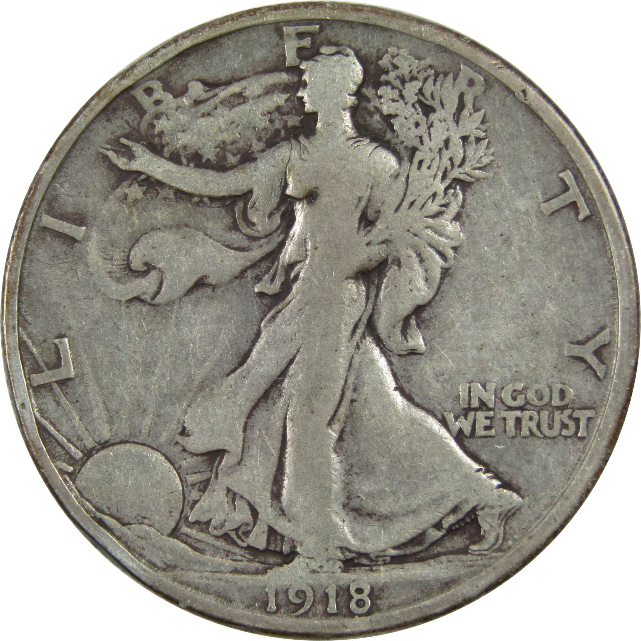 1918 S Liberty Walking Half Dollar F Fine Silver 50c Coin SKU:I13029