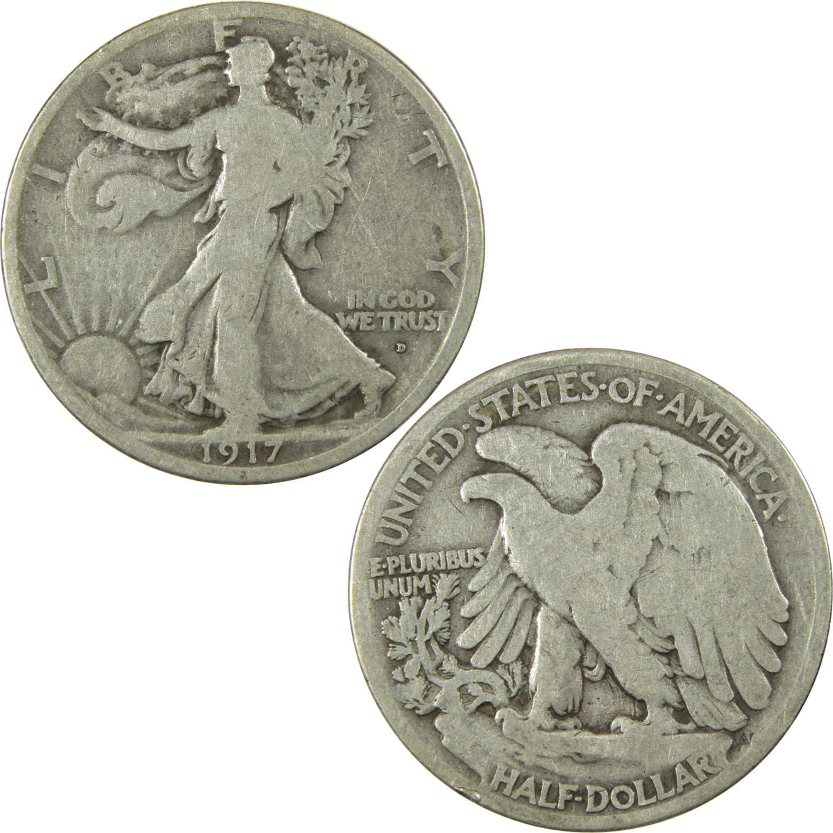 1917 D Obverse Liberty Walking Silver 50c VG Very Good SKU:CP1761