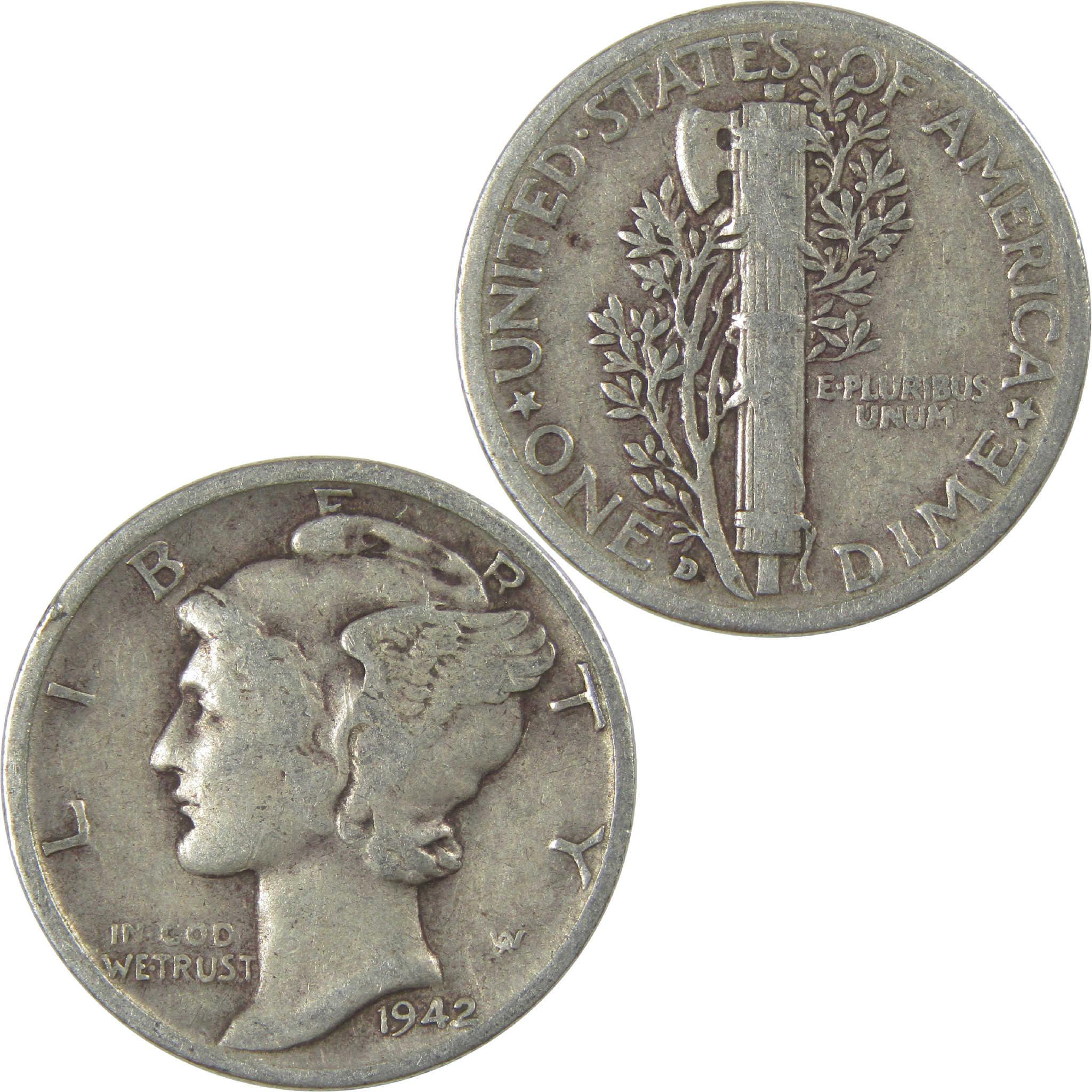 1942 D Mercury Dime Circulated Silver 10c Coin Collectible