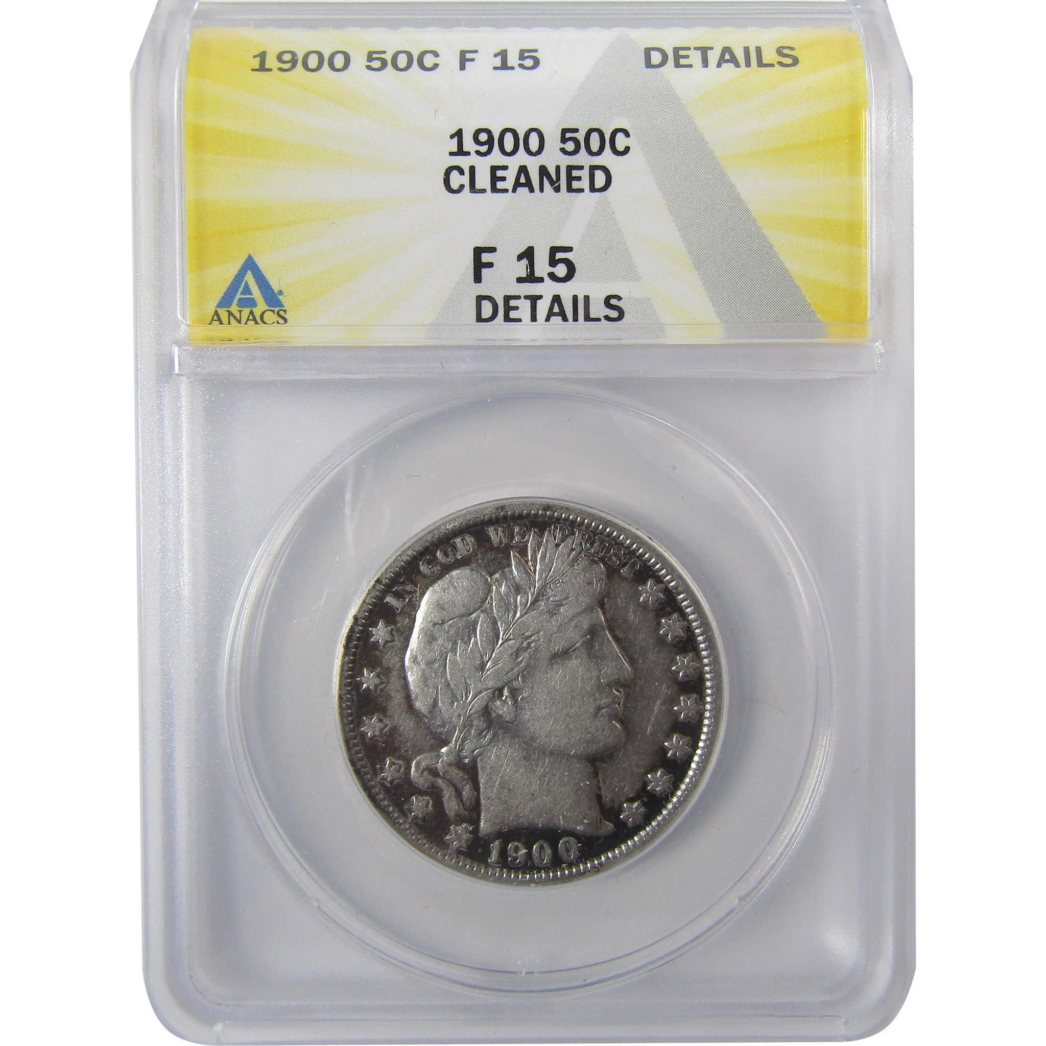 1900 Barber Silver Half Dollar F 15 Details ANACS 50c Coin SKU:I25464