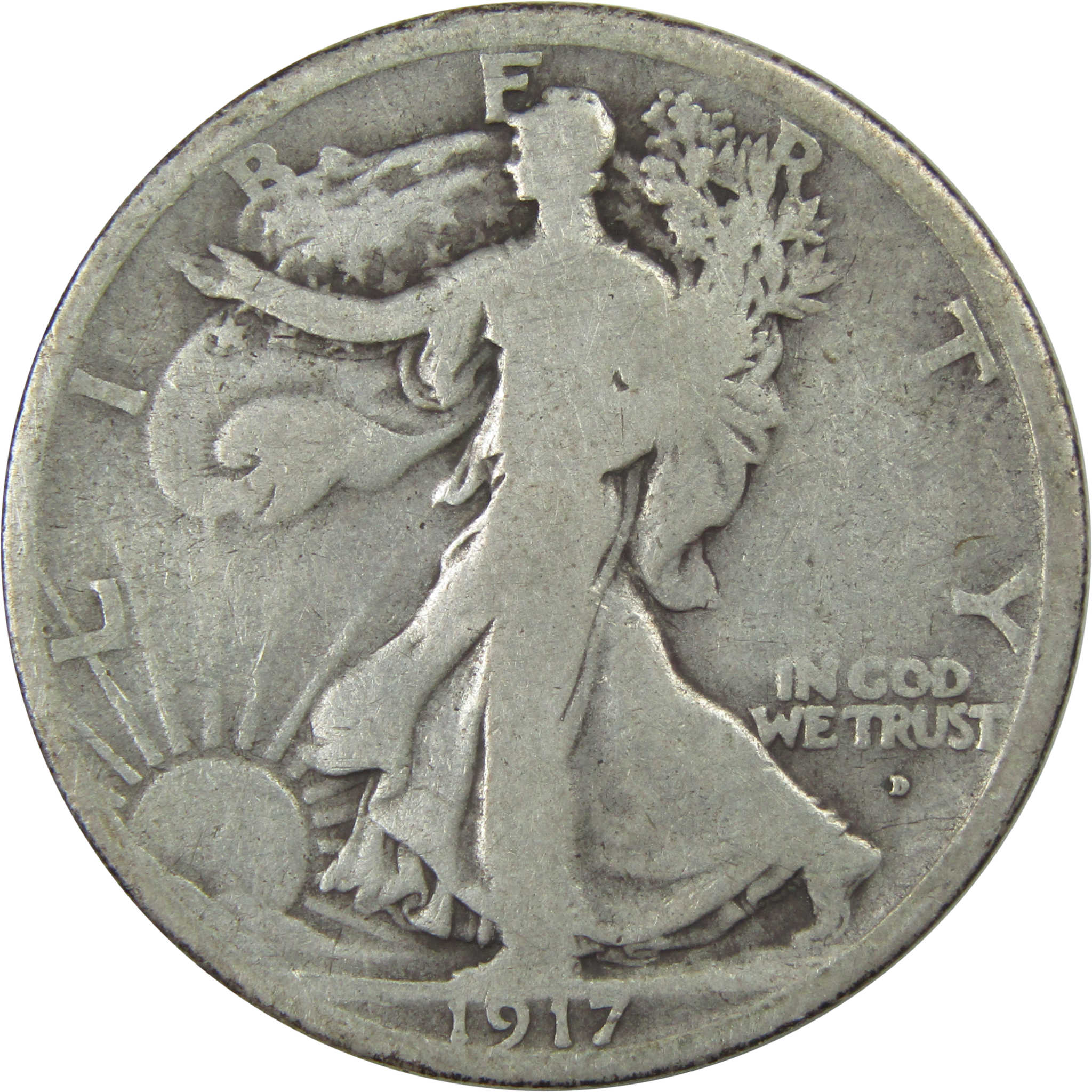 1917 D Obverse Liberty Walking Half Dollar G Good Silver SKU:I15255