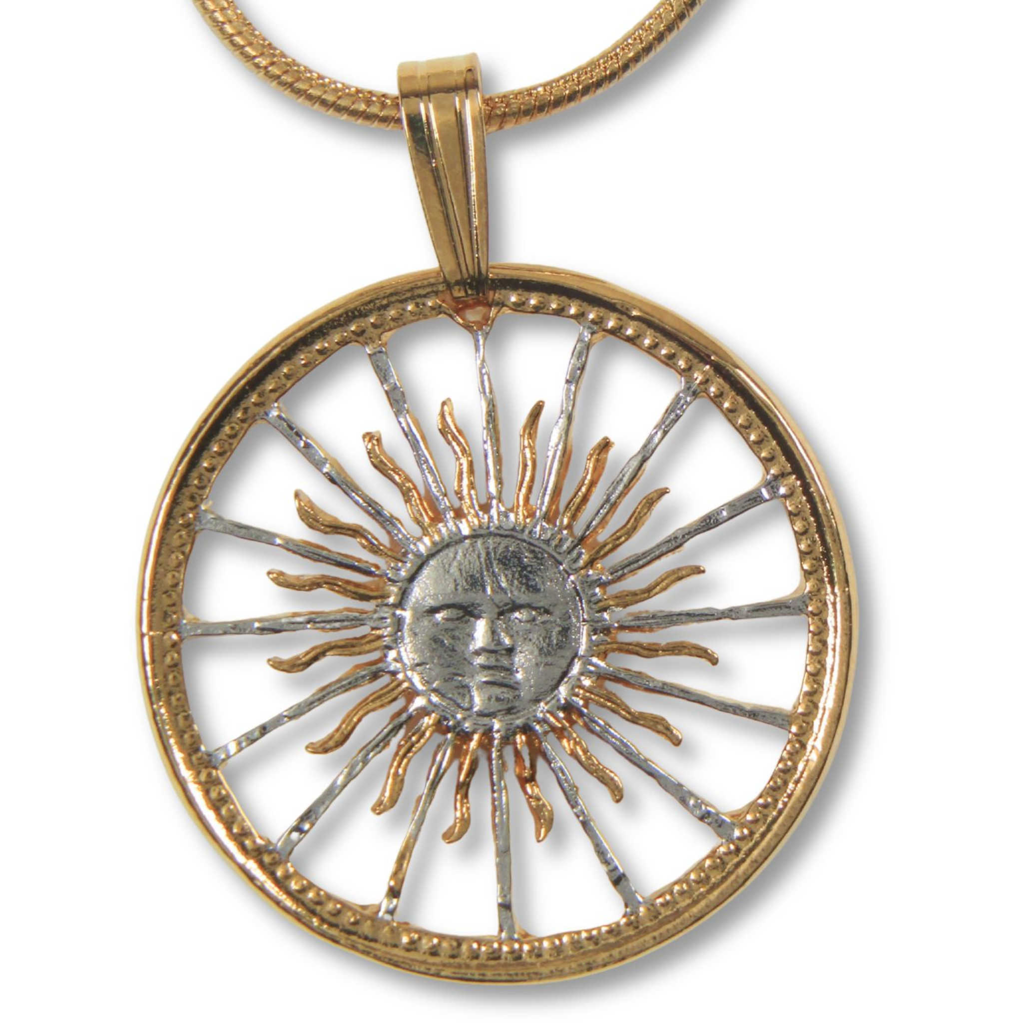 Radiant Sun Face Pendant with Gold-Plated Chain