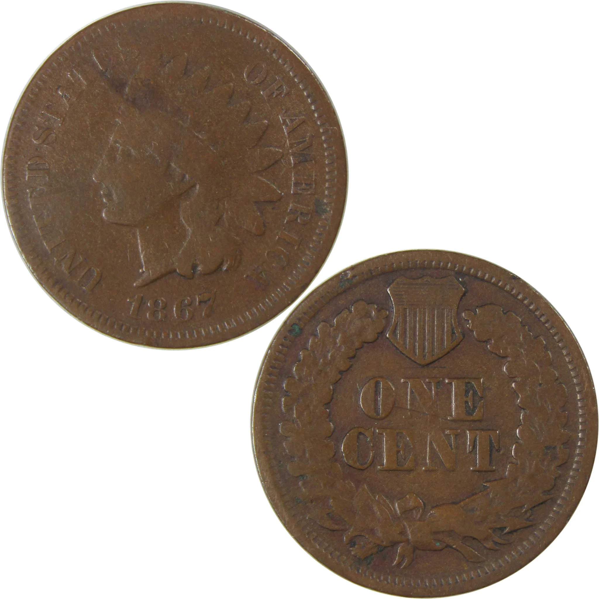 1867 Indian Head Cent VG Very Good Details Penny 1c Coin SKU:I23989