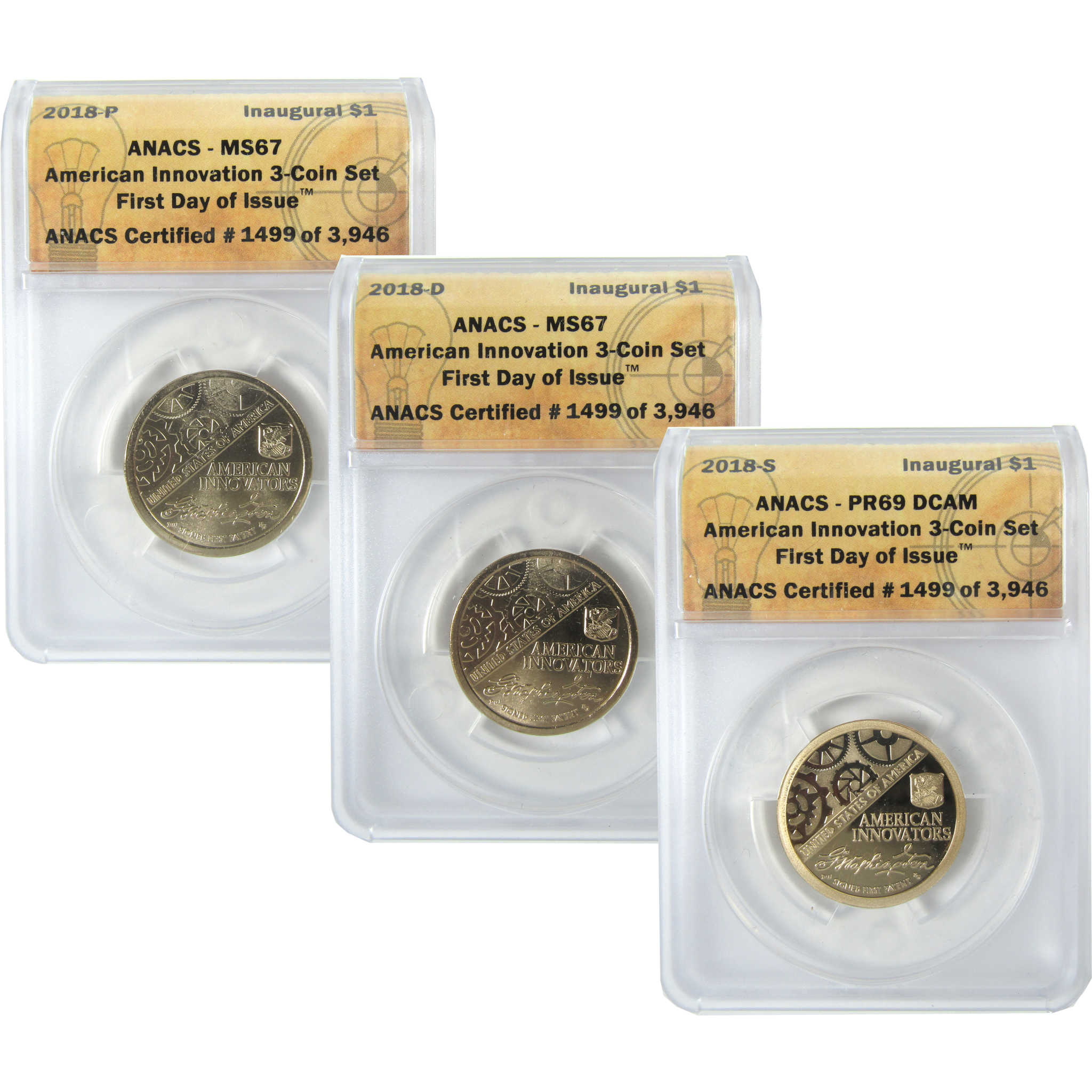 2018 PDS American Innovation Dollar 3 Coin Set ANACS SKU:CPC9373