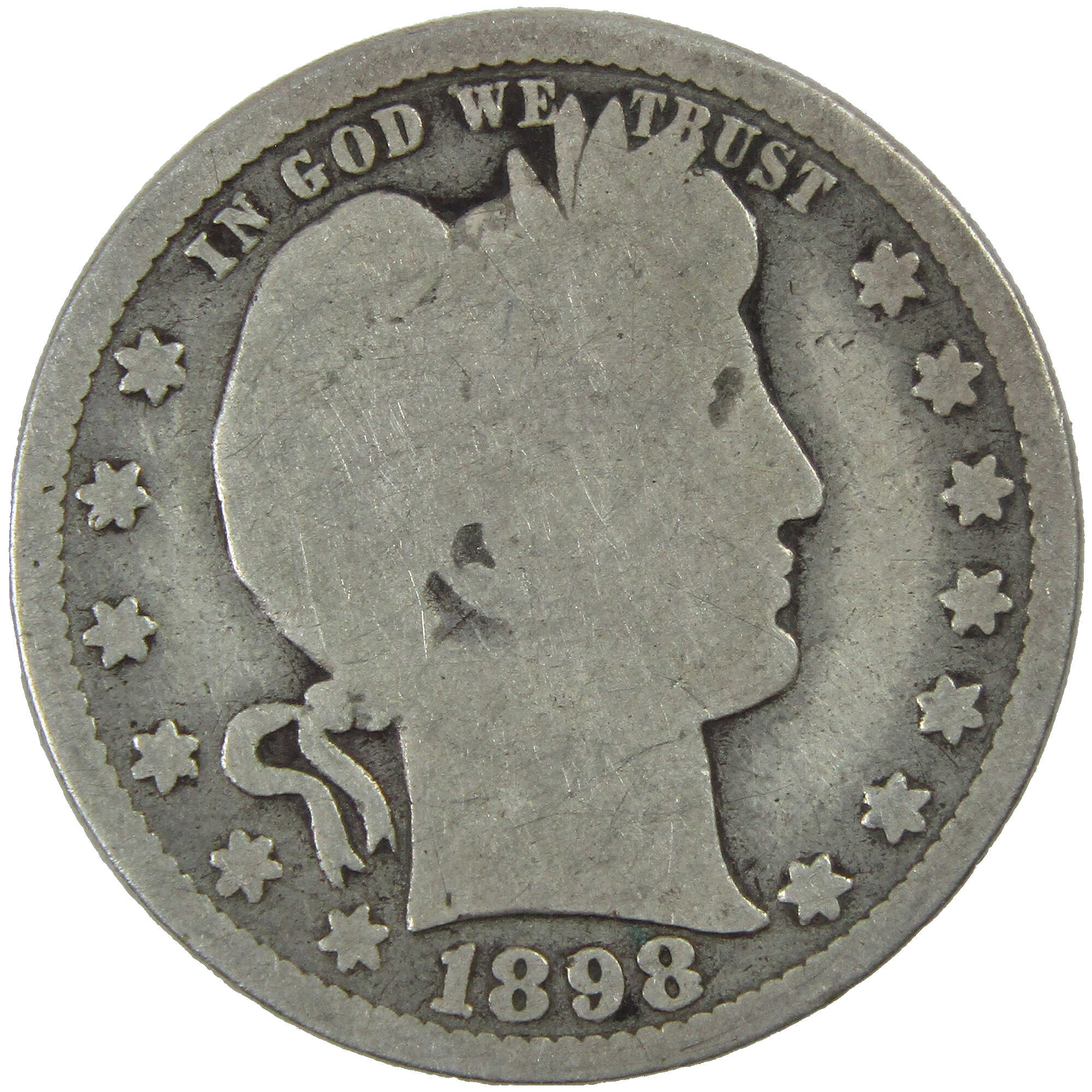 1898 Barber Quarter G Good Silver 25c Coin SKU:I12713