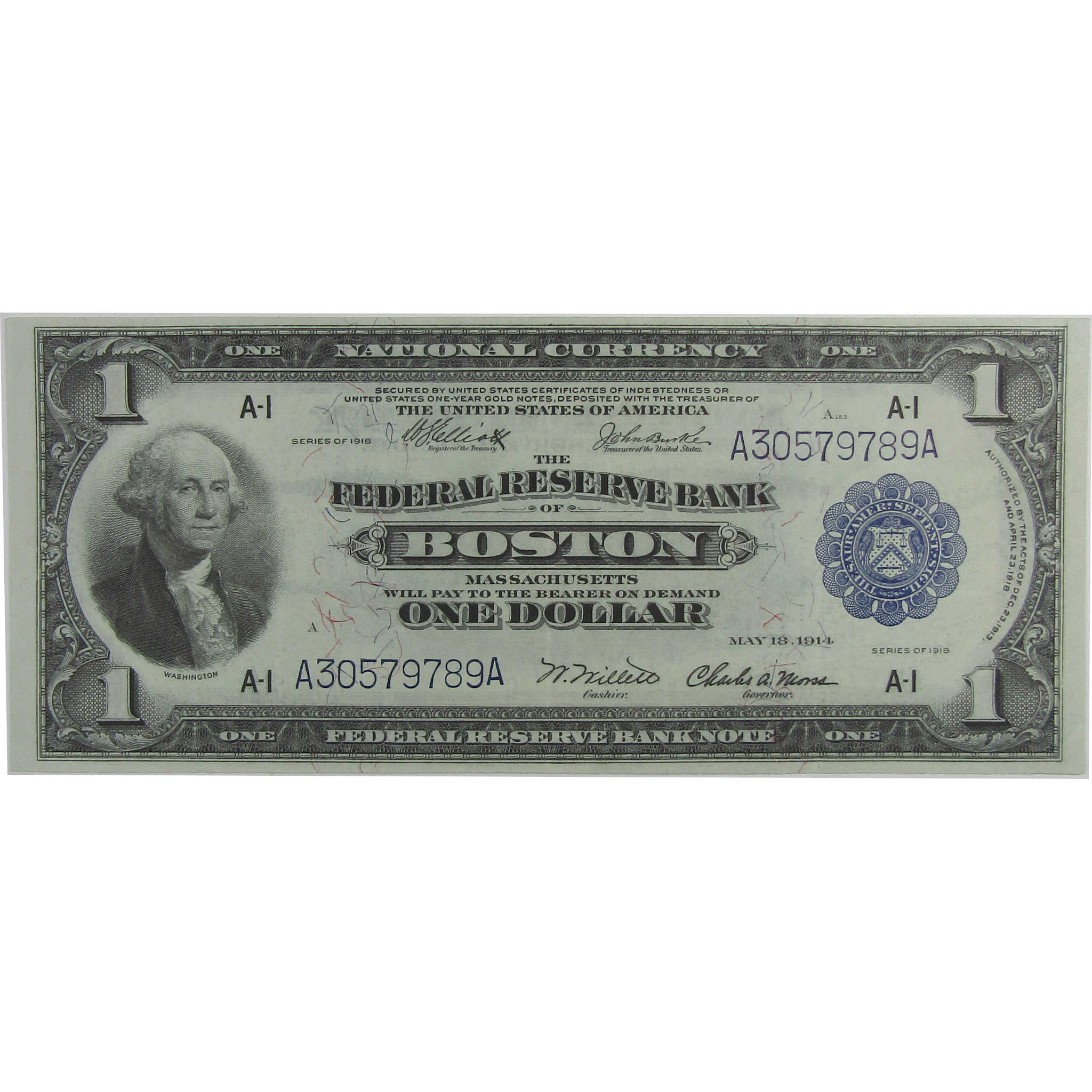 1918 $1 Federal Reserve Bank Note Fr 710 Boston MA XF Extremely Fine