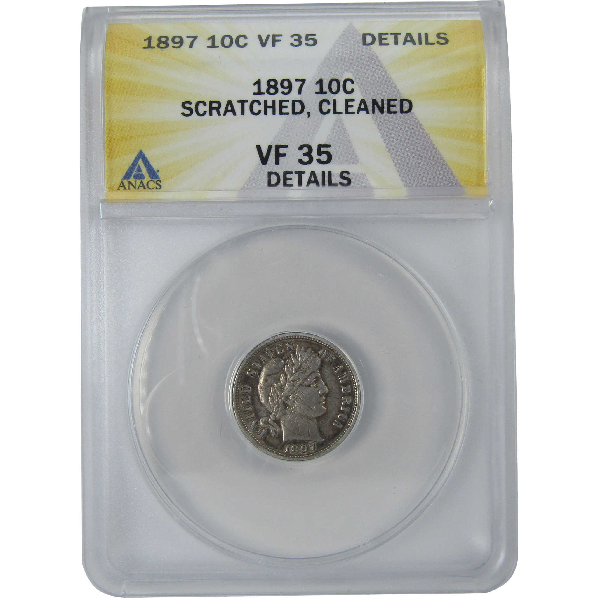 1897 Barber Dime VF 35 Details ANACS Silver 10c Coin SKU:I16115