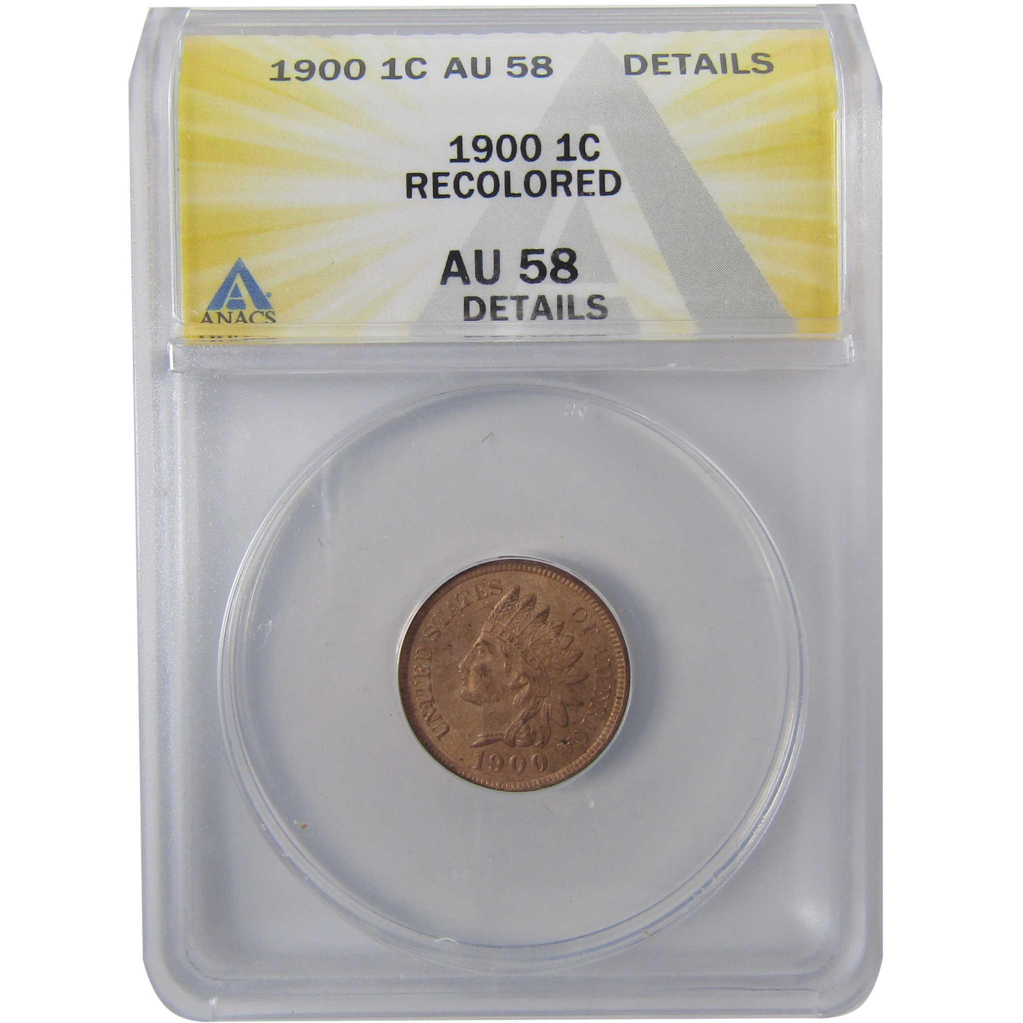 1900 Indian Head Cent AU 58 Details ANACS Penny 1c Coin SKU:I25473