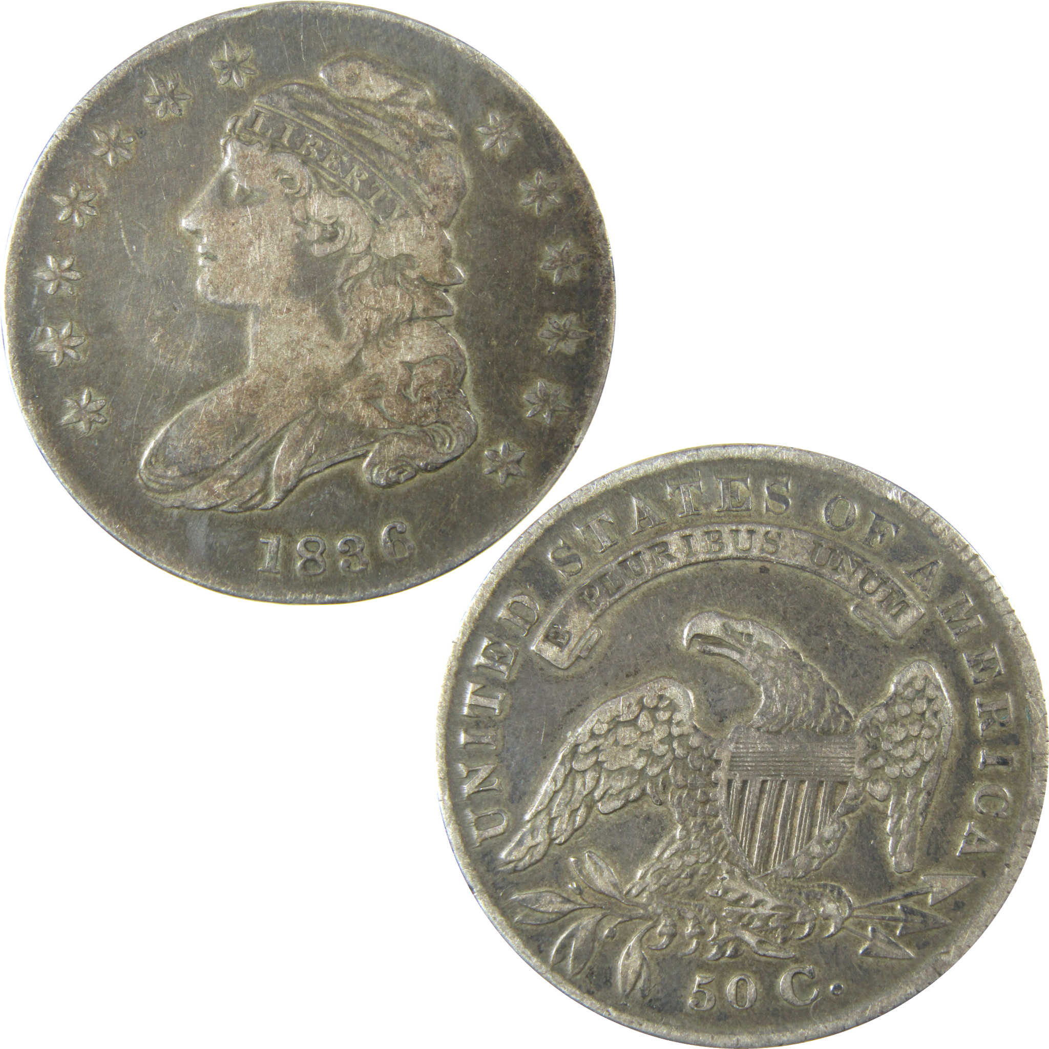 1836 Lettered Edge Capped Bust Silver Half Dollar F Fine SKU:CP1492