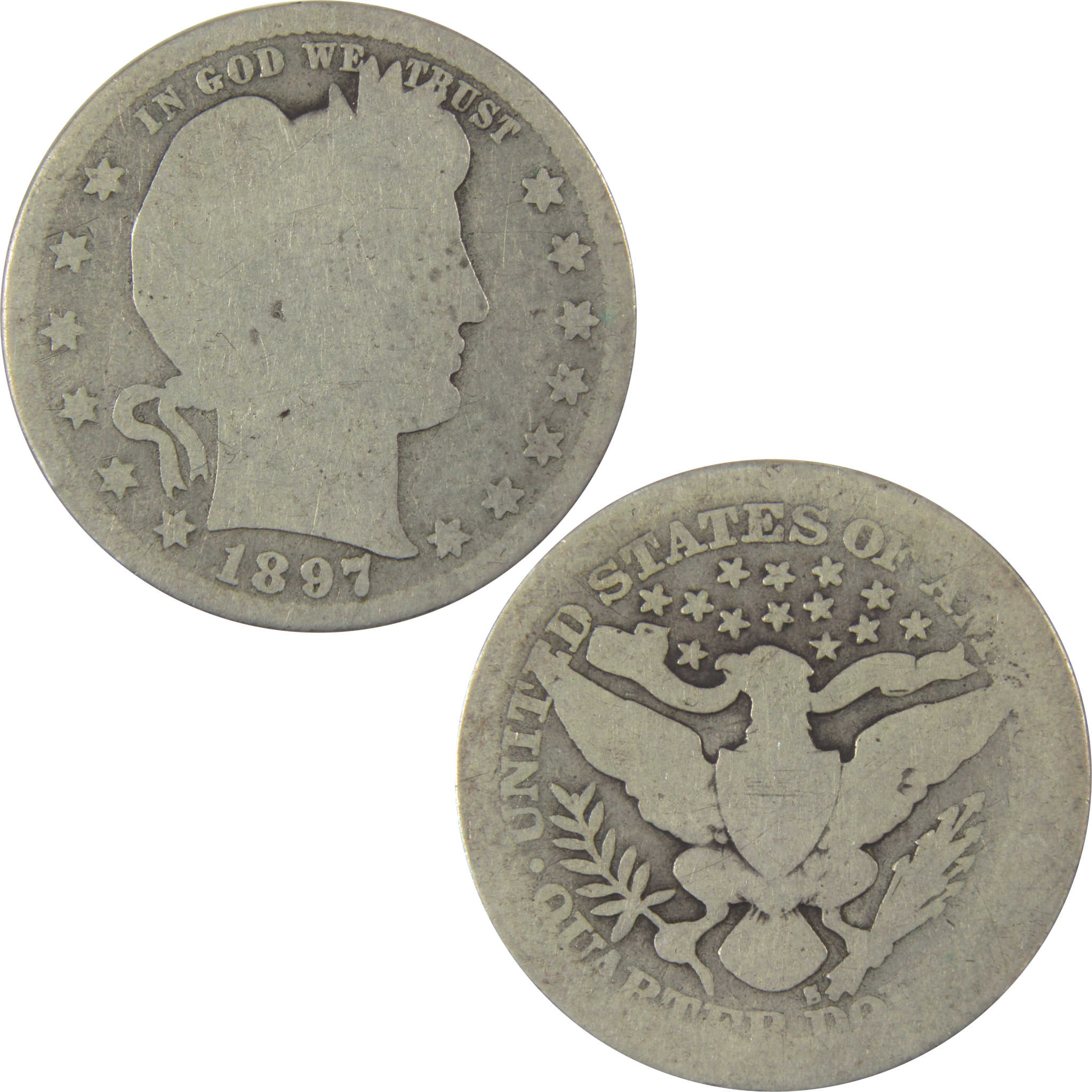 1897 S Barber Quarter AG About Good Silver 25c Coin SKU:I19767