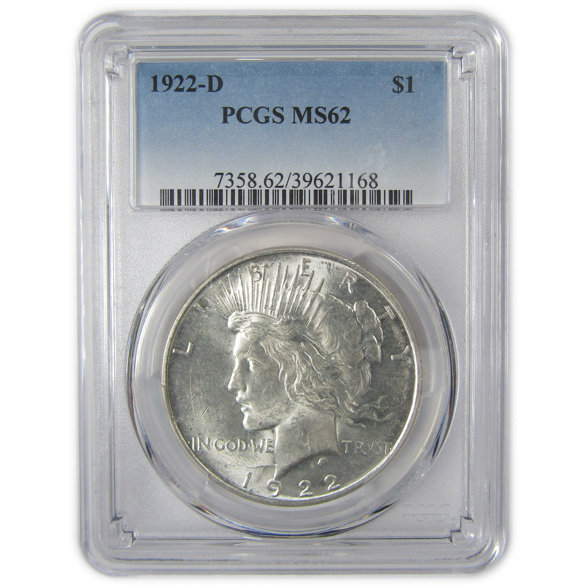 1922 D Peace Dollar MS 62 PCGS Silver Uncirculated $1 Coin SKU:I23321