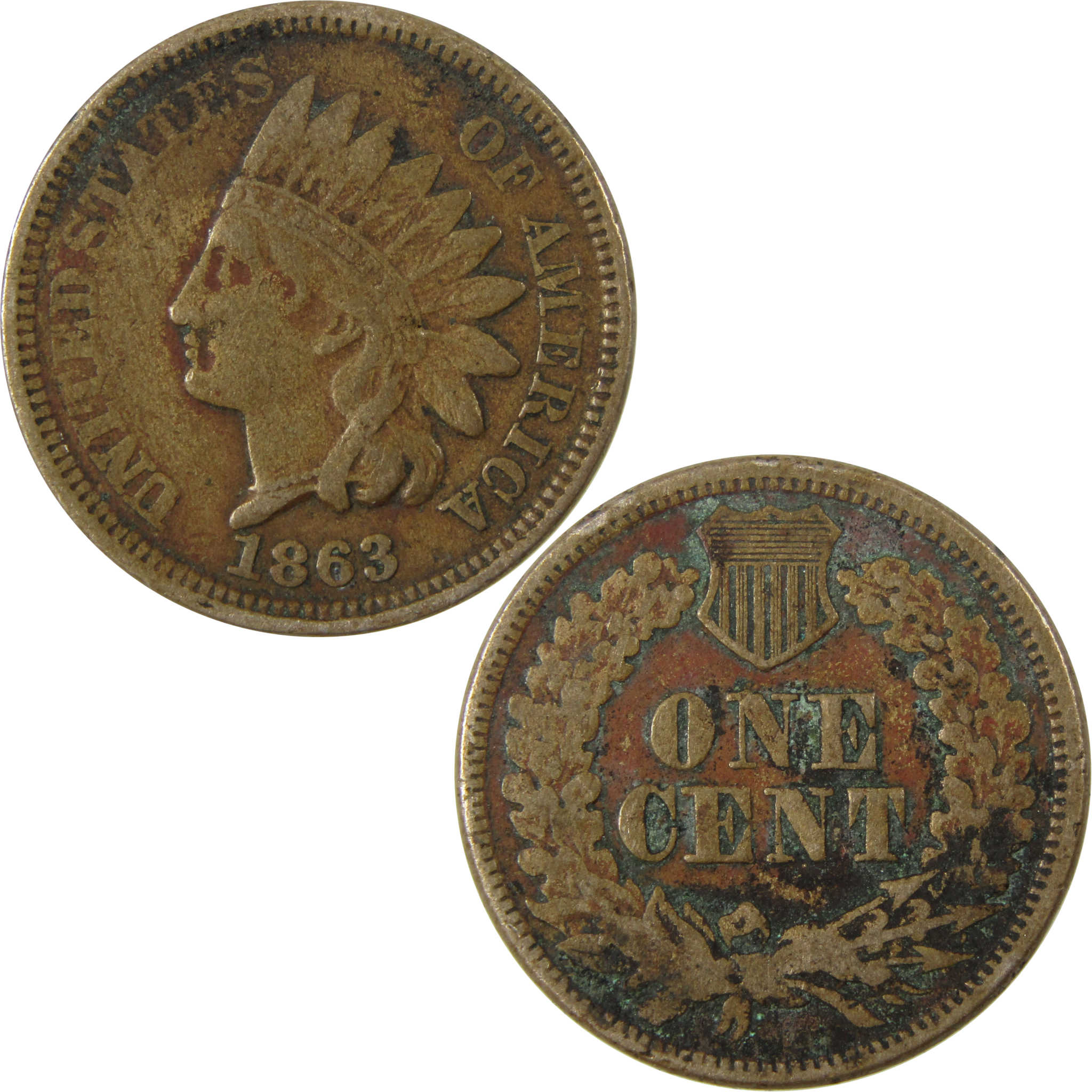 1863 Indian Head Cent F Fine Details Penny 1c Coin SKU:CP1197