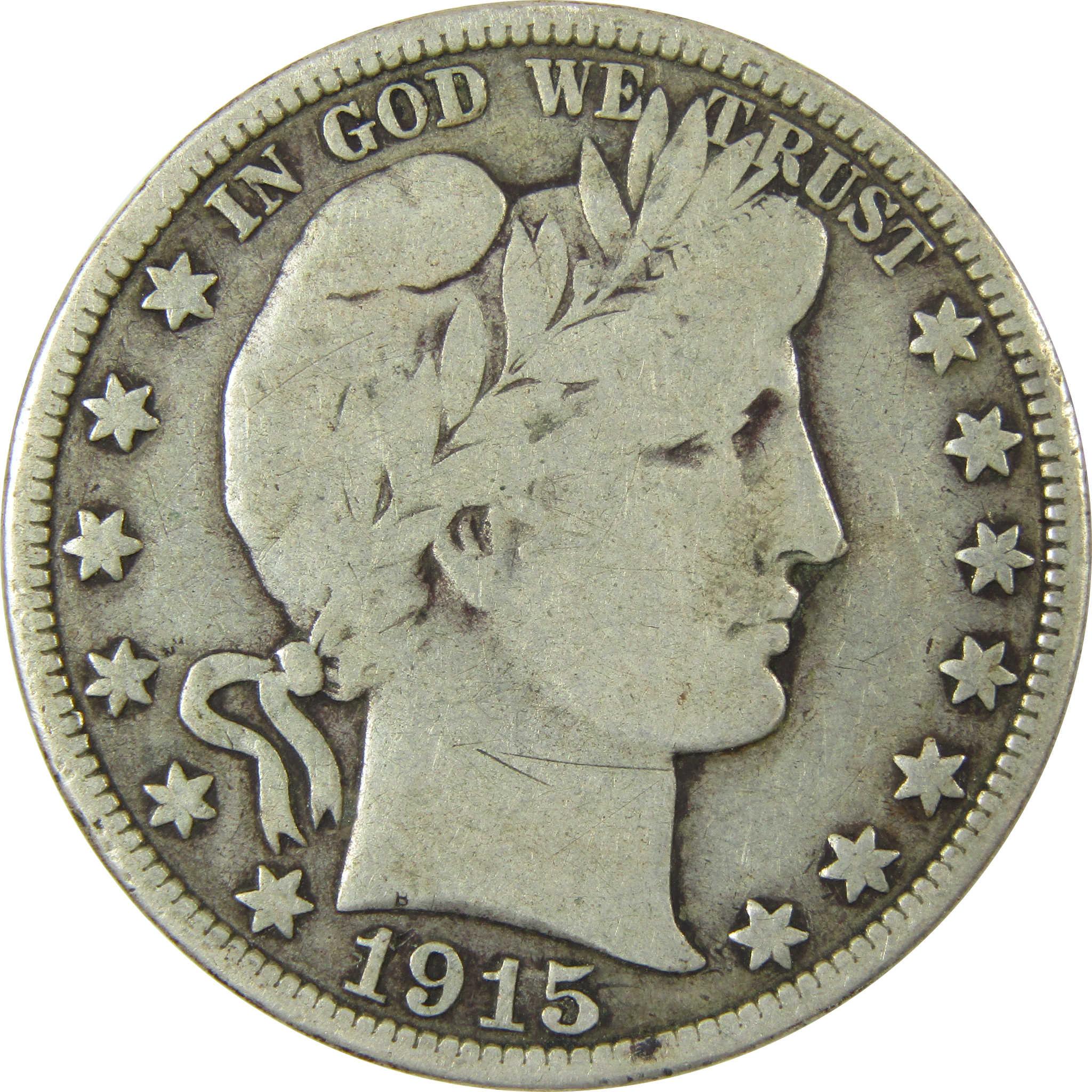 1915 D Barber Silver Half Dollar VG Very Good 50c CoinSKU:CP1483