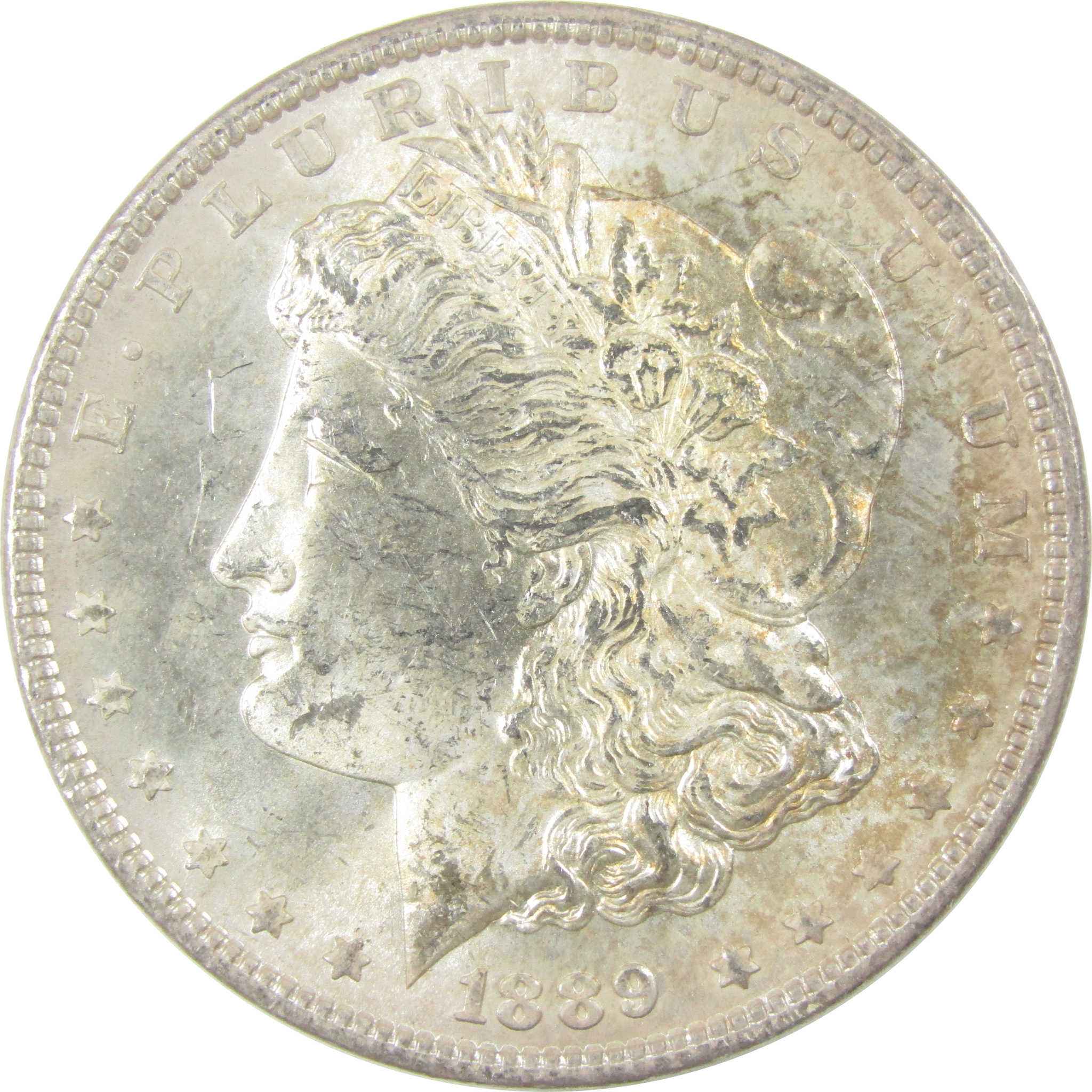 1889 Morgan Silver Dollar Uncirculated Toned Obverse SKU:I25191