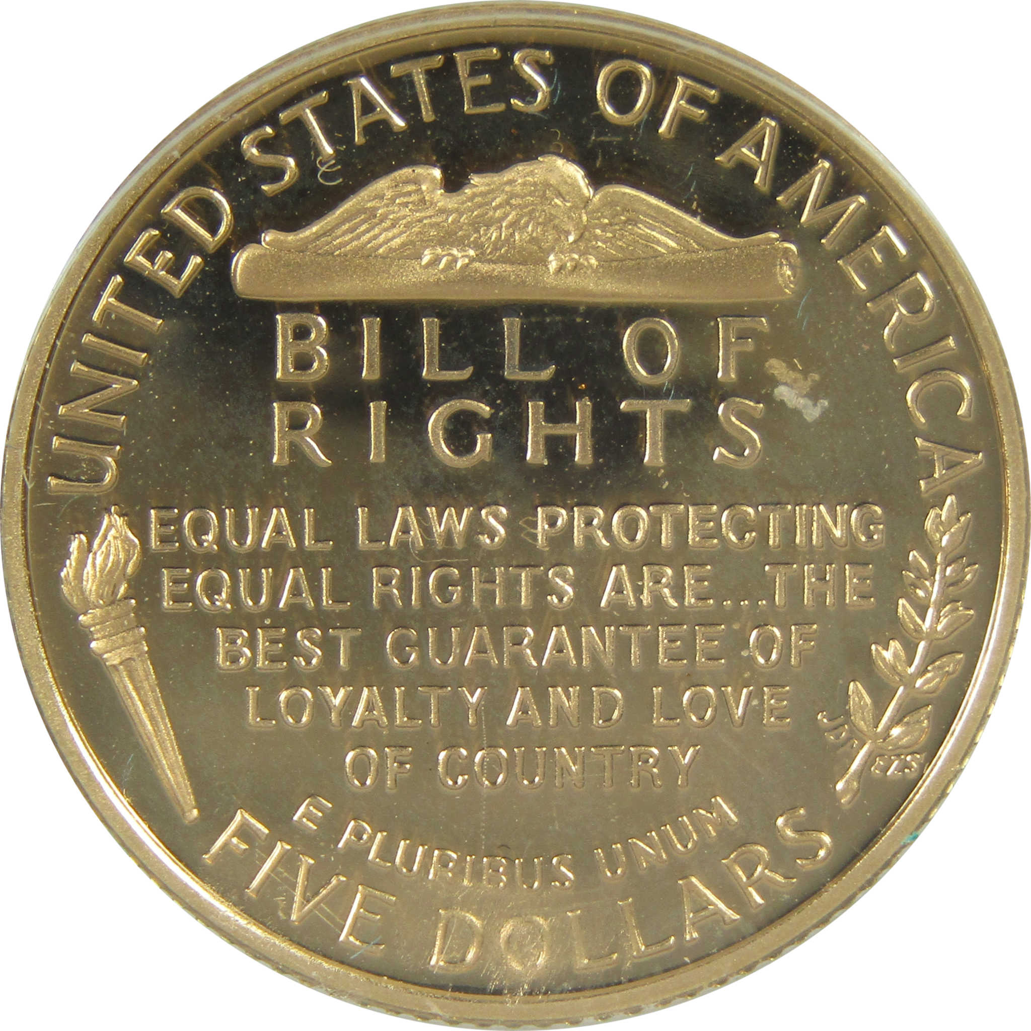 Bill of Rights Commemorative 1993 W Choice Proof Gold $5 Coin