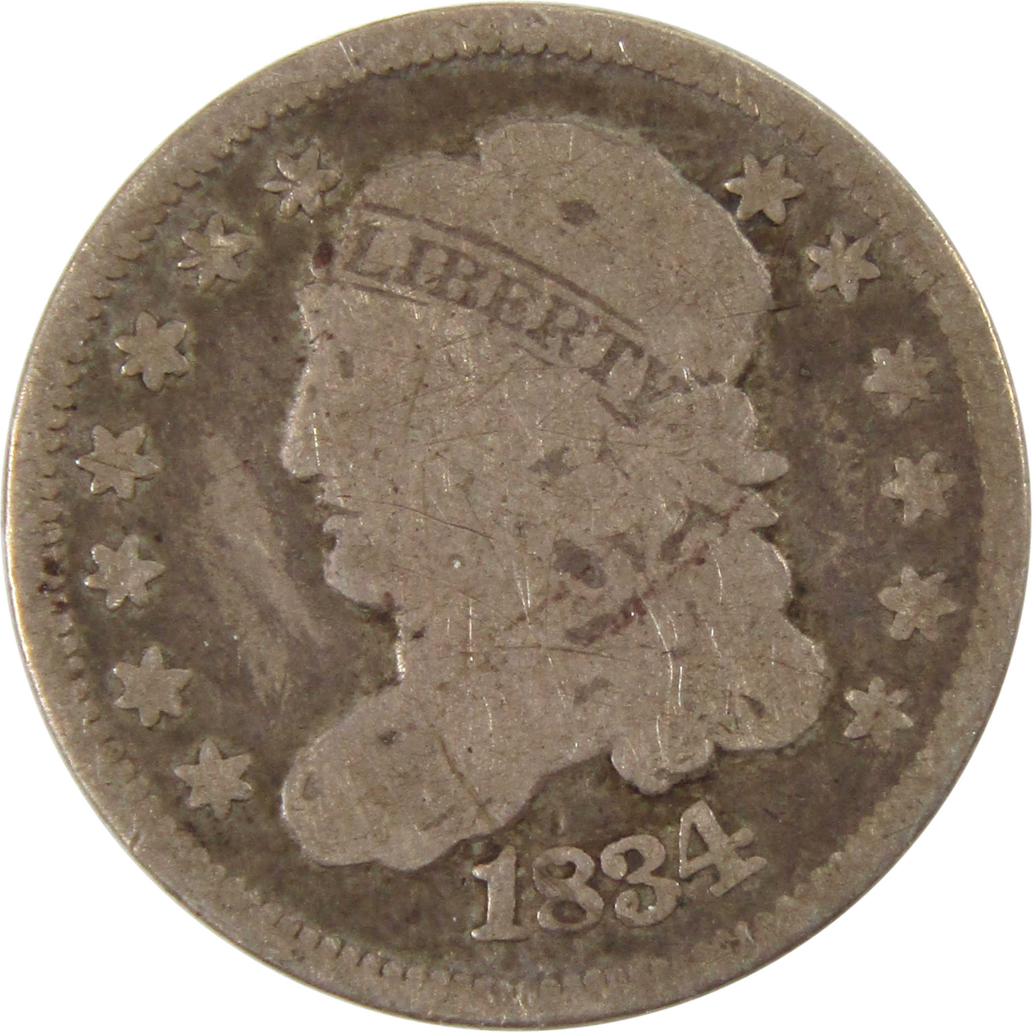 1834 Capped Bust Half Dime G Good 89.24% Silver 5c Coin SKU:I10138