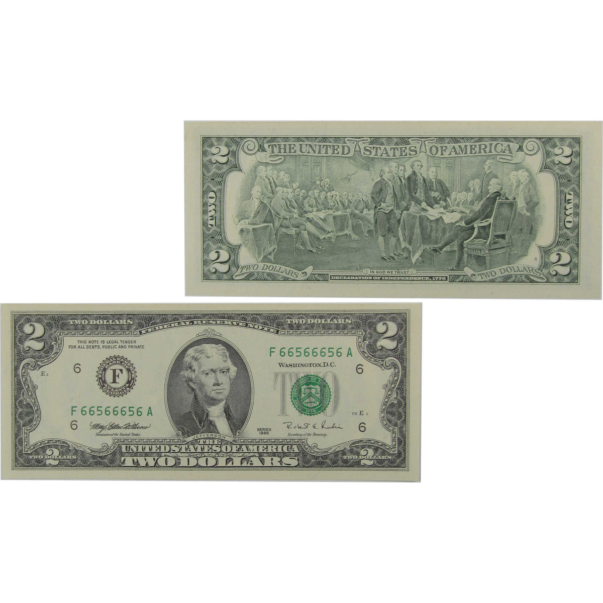 1995 $2 Federal Reserve Binary Repeater Note Choice Crisp Uncirculated
