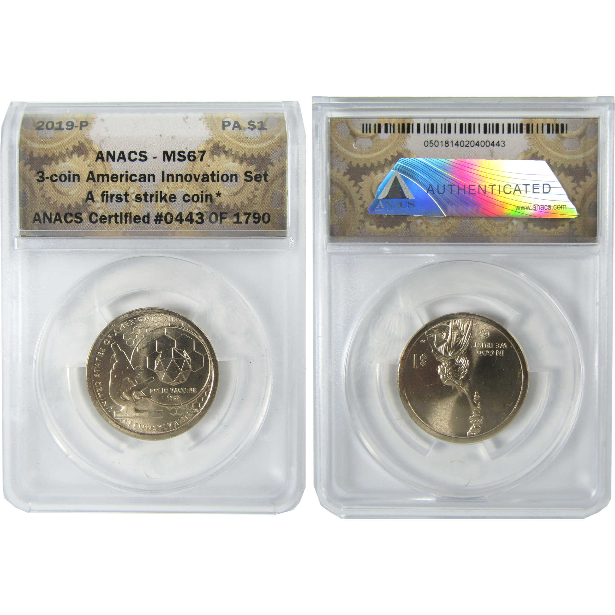 2019 PDS Polio Vaccine Innovation Dollar 3 Coin Set ANACS SKU:CPC9371