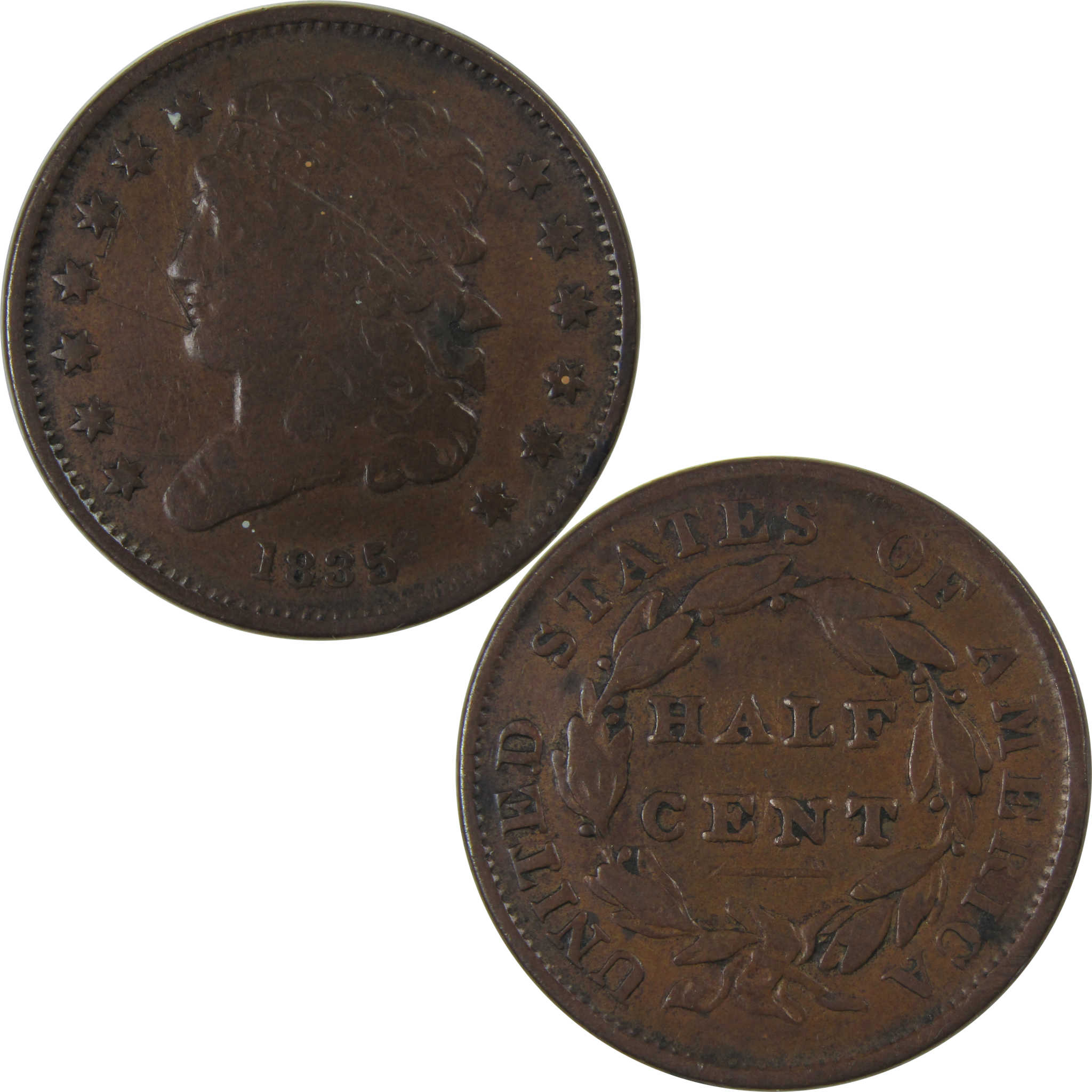 1835 Classic Head Half Cent F Fine Details Copper SKU:I23823