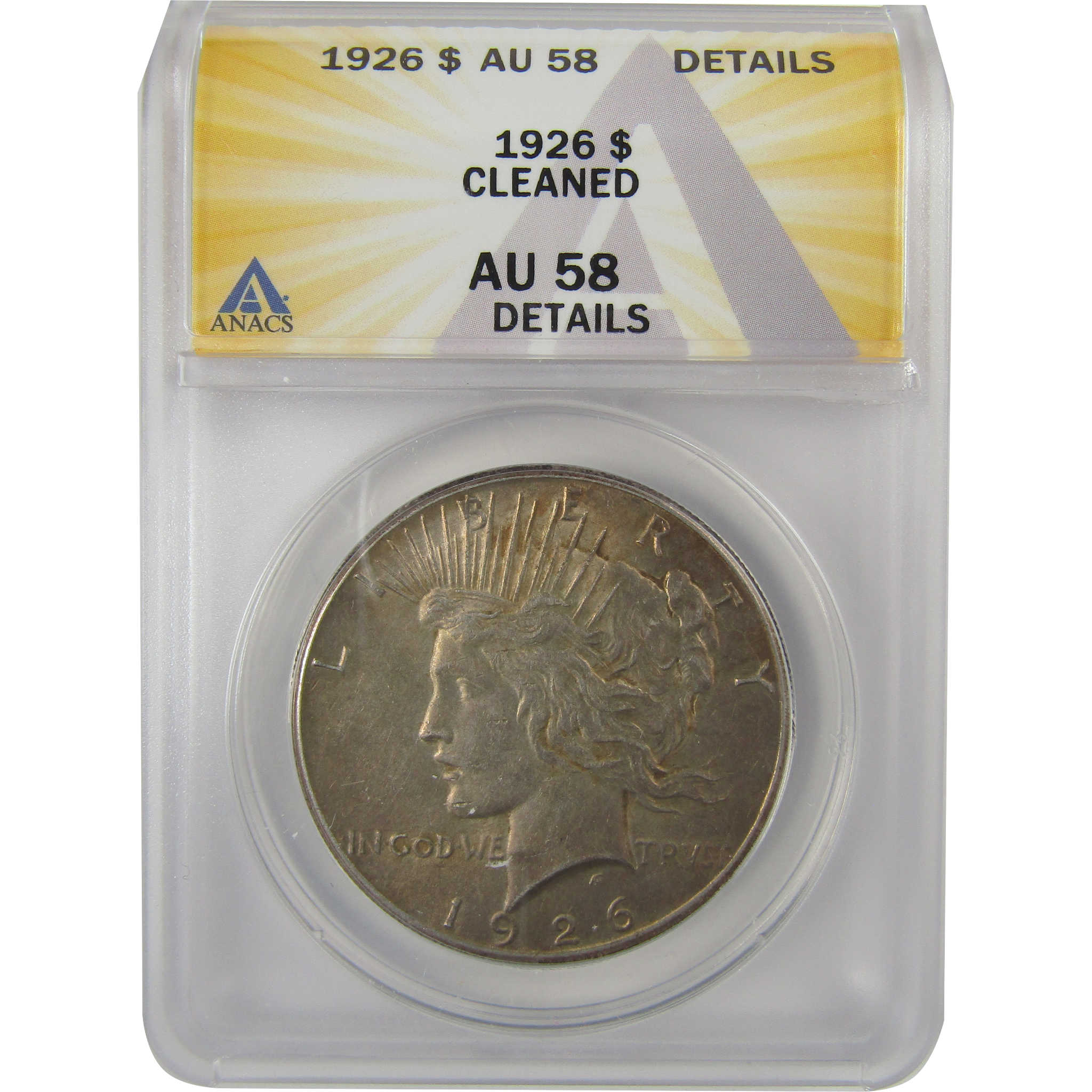1926 Peace Dollar AU 58 Details ANACS Silver $1 Coin SKU:I20369