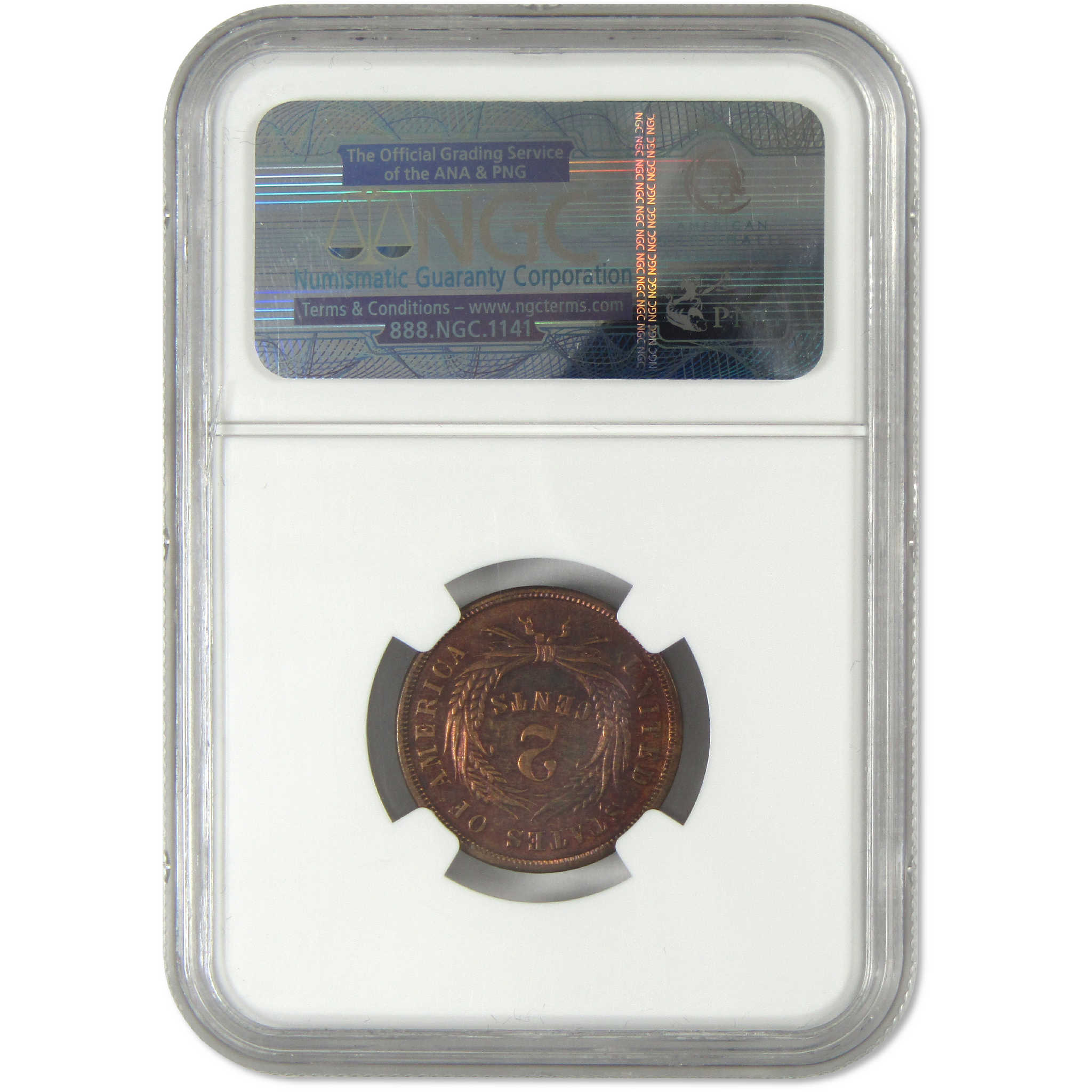 1869 Two Cent Piece PF 65 RB NGC Proof 2c Coin Collectible