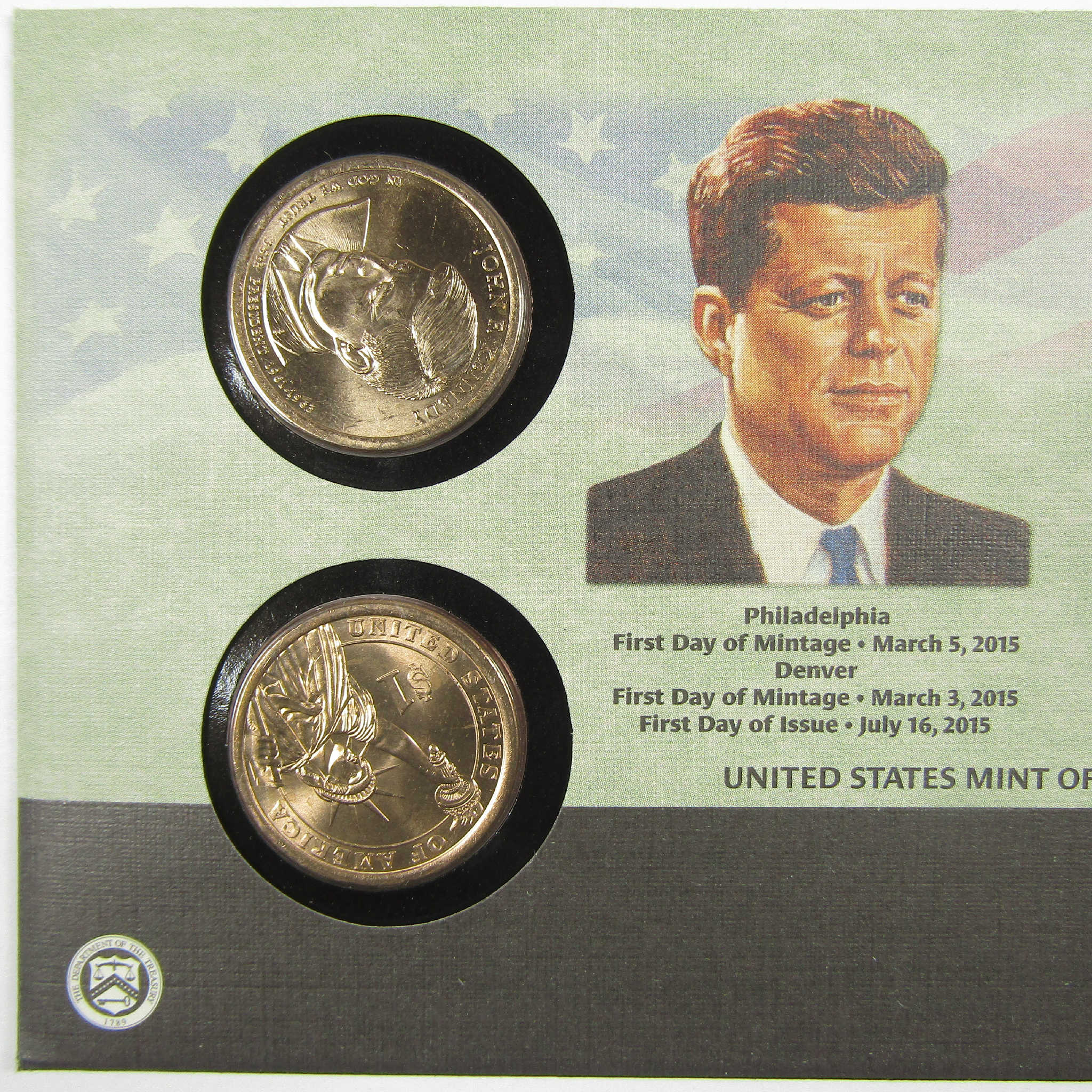 2015 John F. Kennedy American Presidency $1 Coin Cover SKU:CPC9876