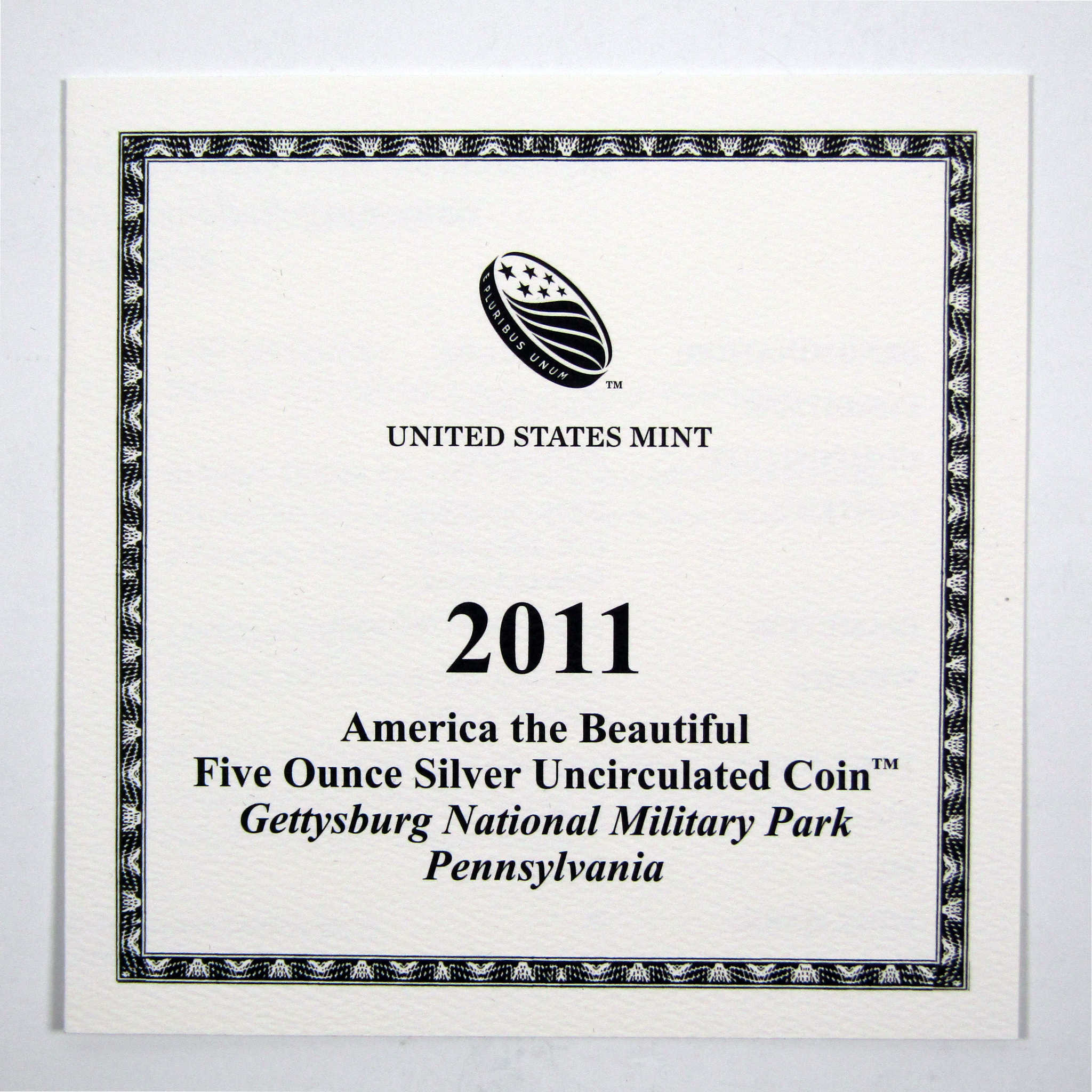2011 P Gettysburg National Park 5 oz Silver OGP COA SKU:CPC3744