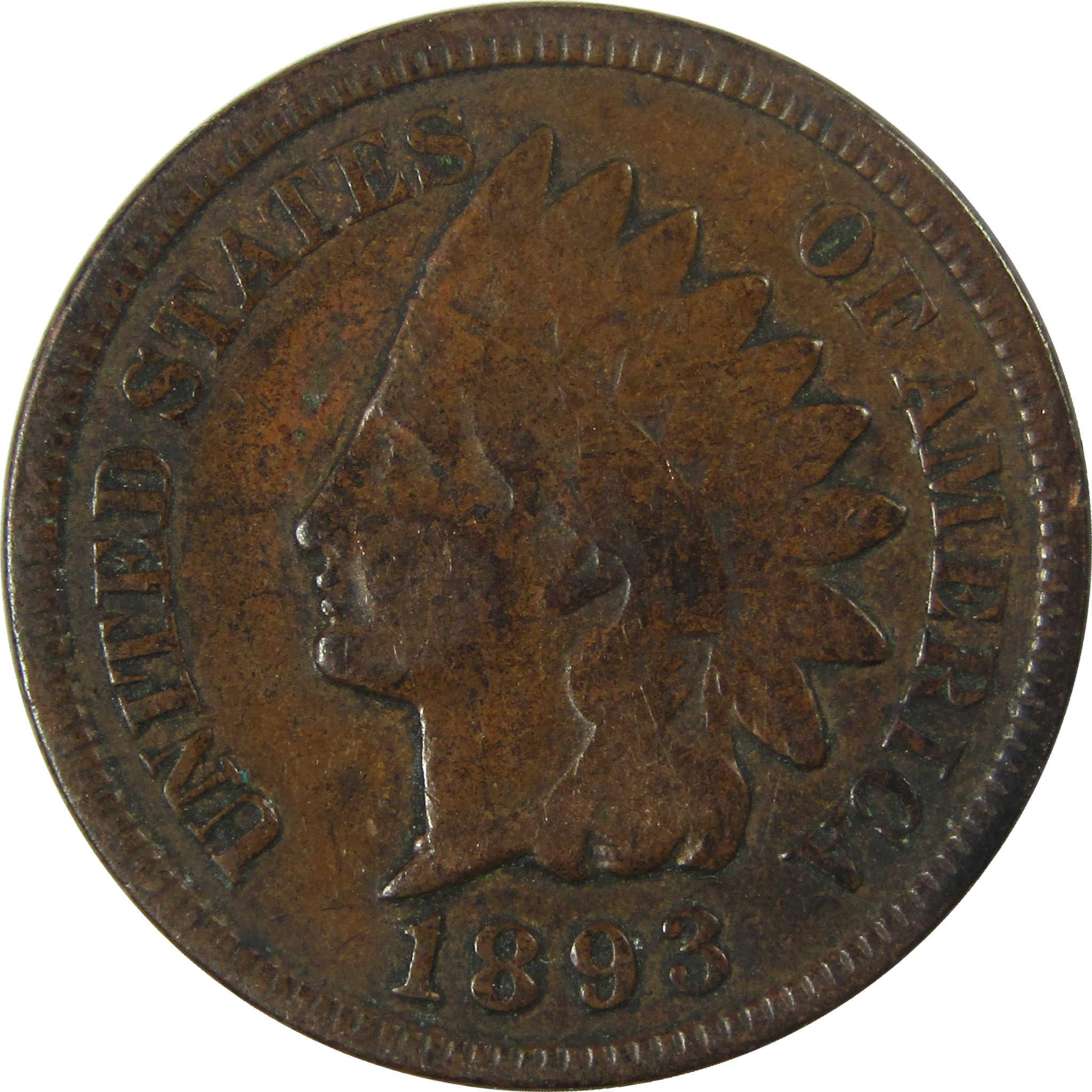 1893 Indian Head Cent VG Very Good Penny 1c Coin SKU:I26974