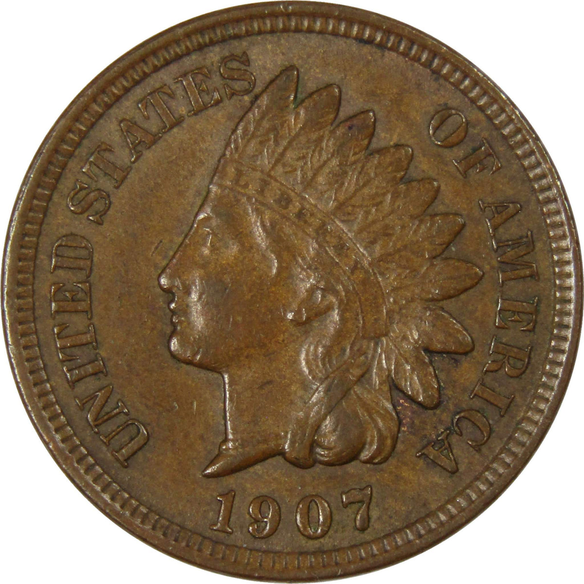 1907 Indian Head Cent AU About Uncirculated Penny 1c Coin Collectible