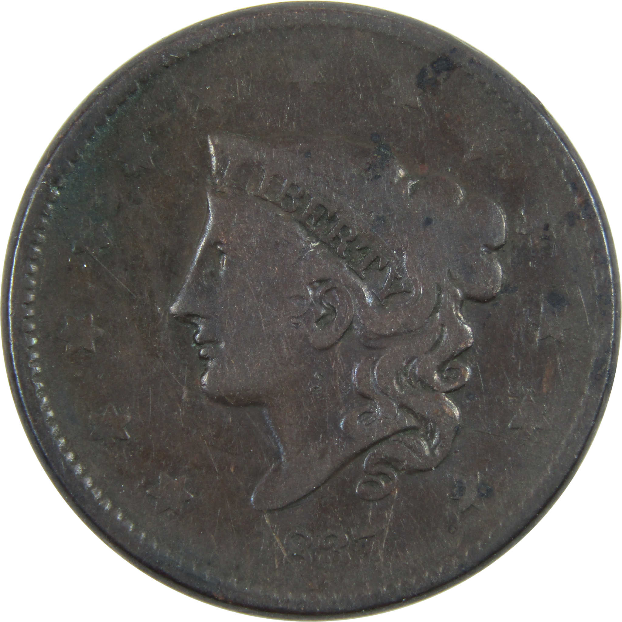 1837 Head of 1838 Beaded Cord Coronet Head Large Cent VG SKU:I14468