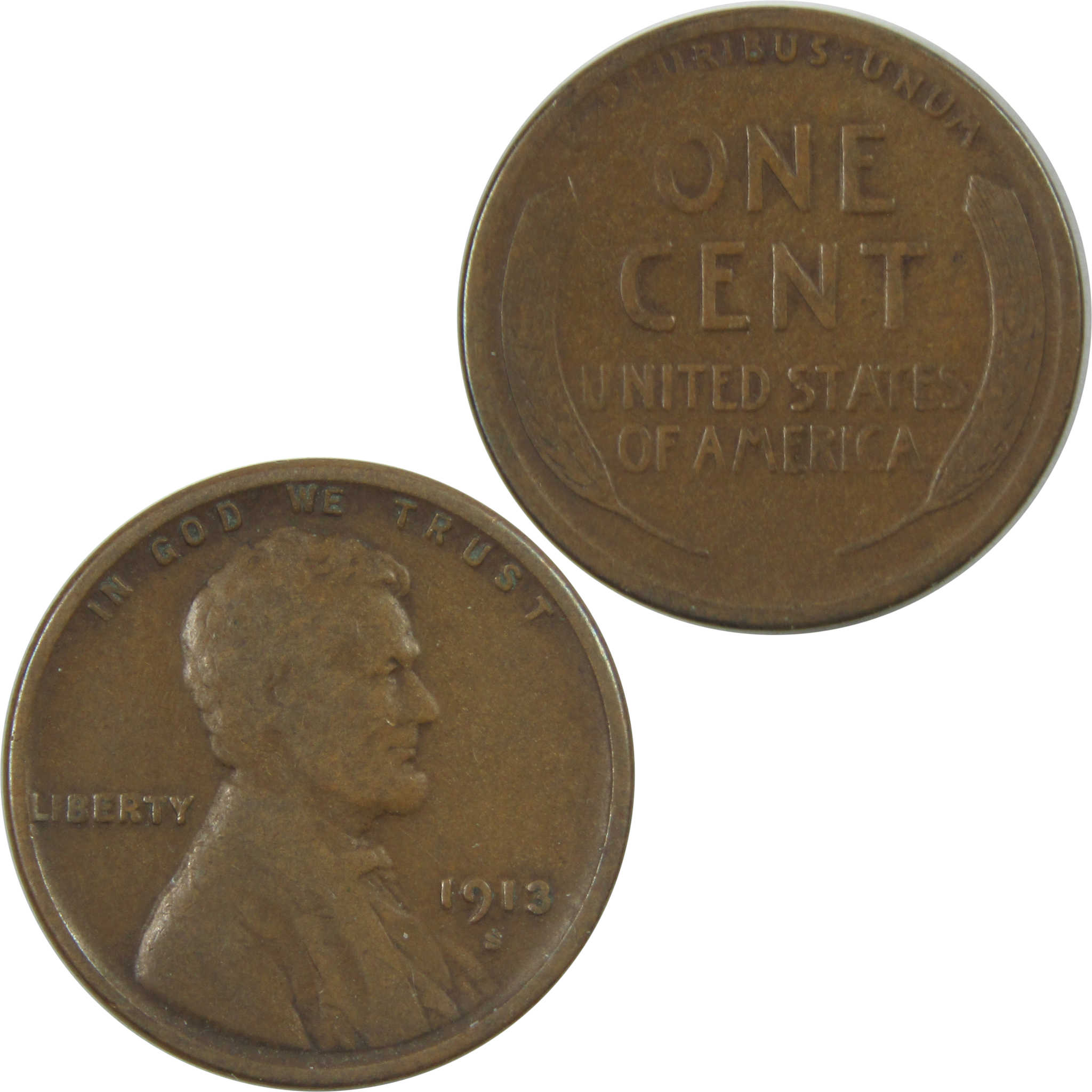 1913 S Lincoln Wheat Cent F Fine Penny 1c Coin SKU:I15425