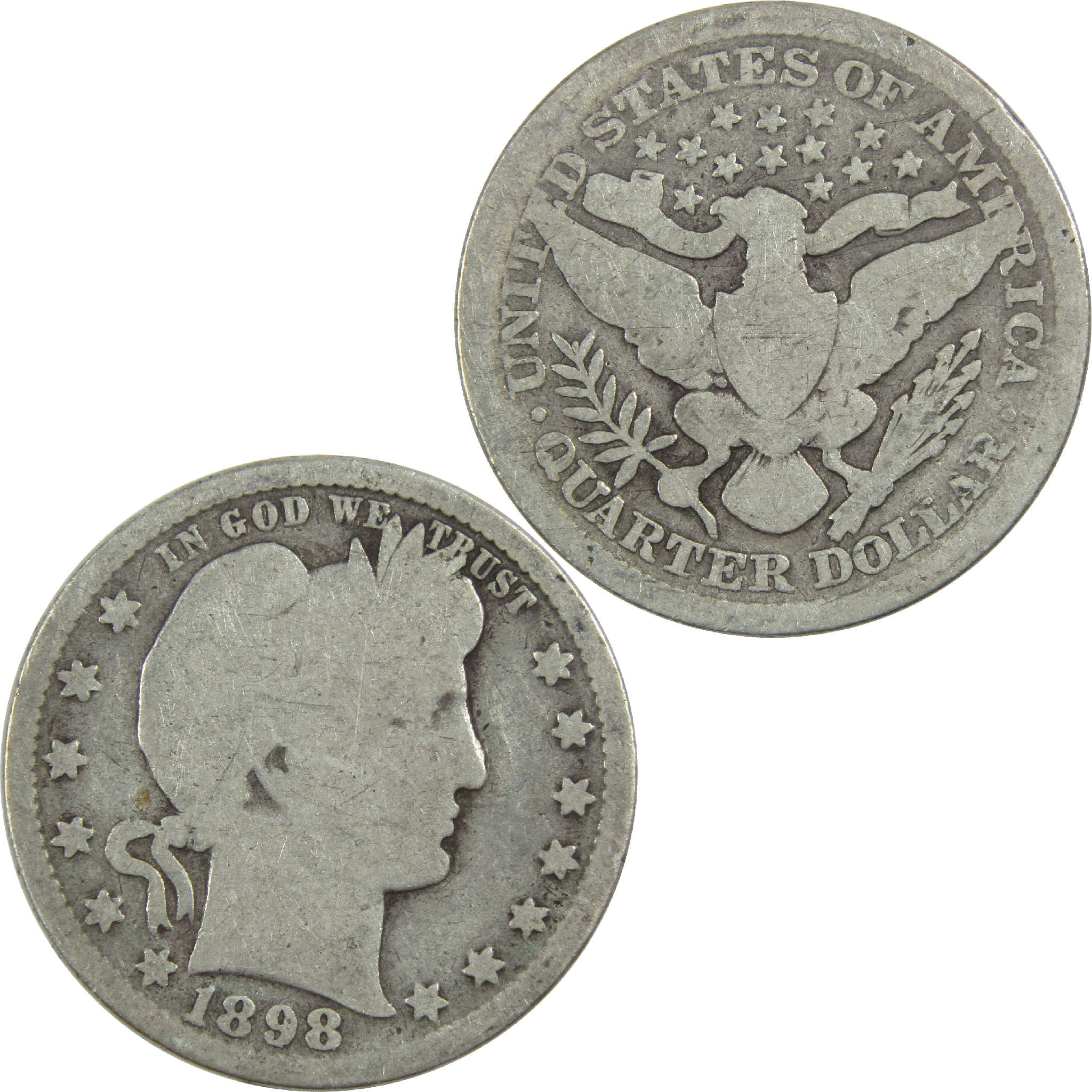 1898 Barber Quarter G Good Silver 25c Coin SKU:I13151