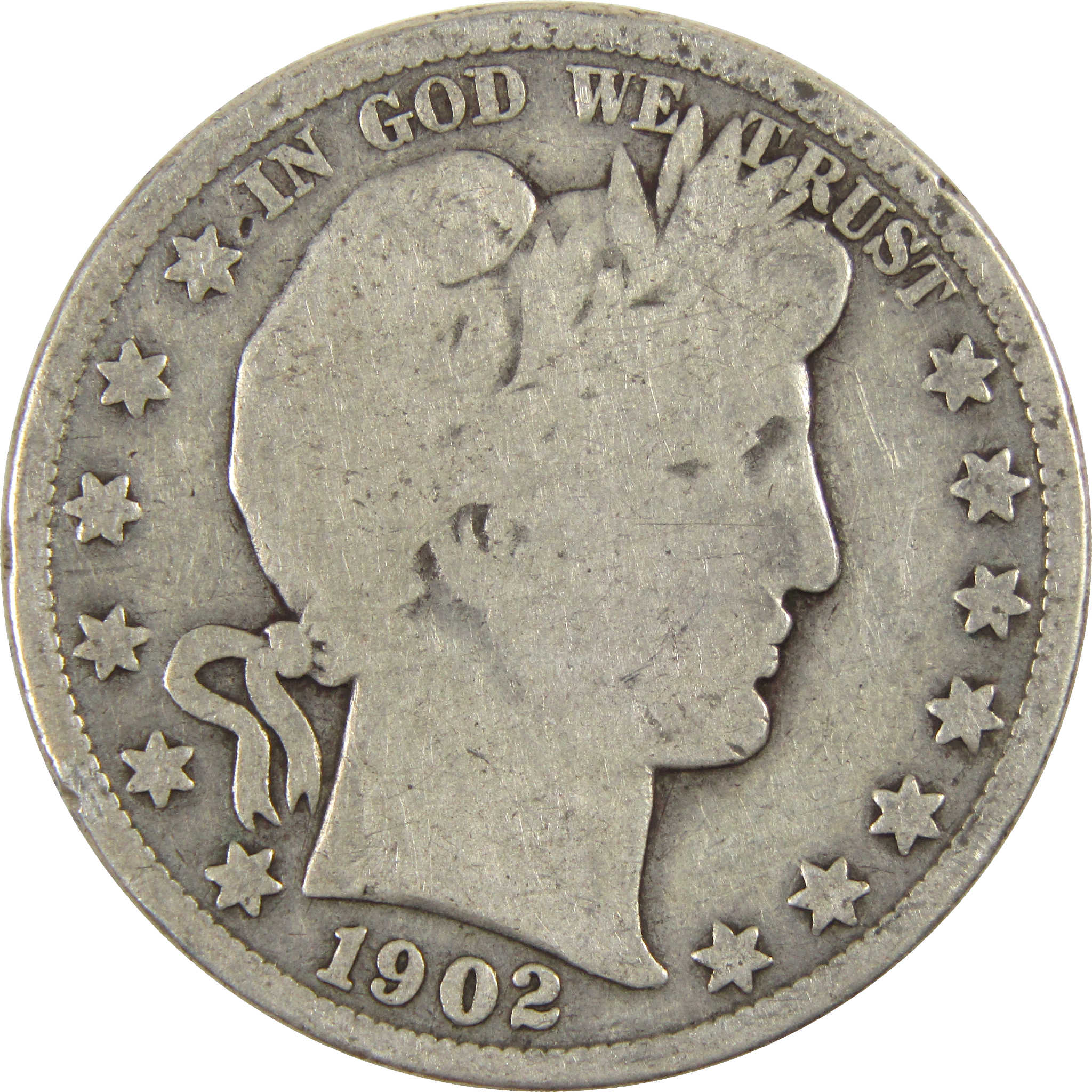 1902 Barber Half Dollar G Good Silver 50c Coin