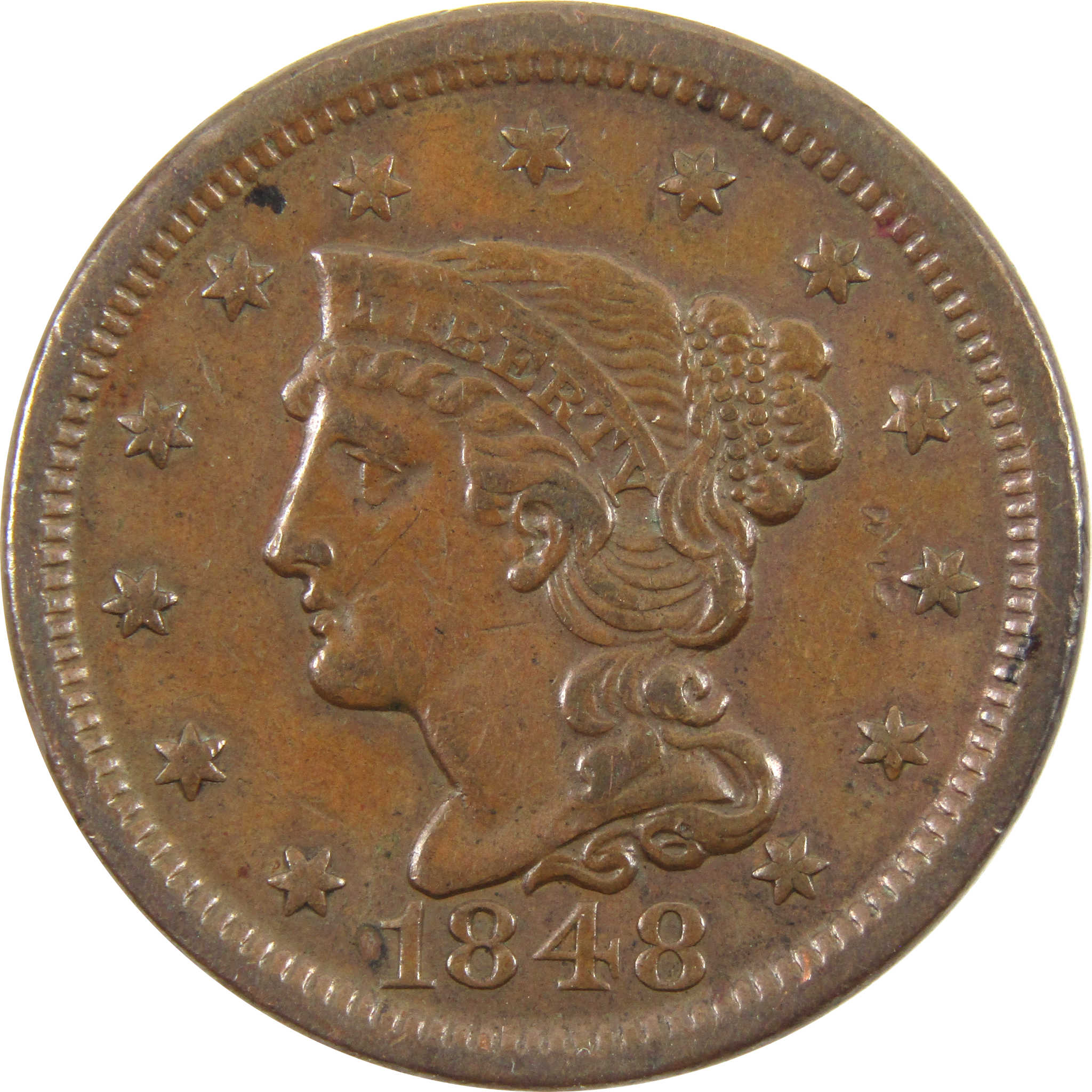 1848 Braided Hair Large Cent VF Very Fine Copper Penny 1c SKU:I10995