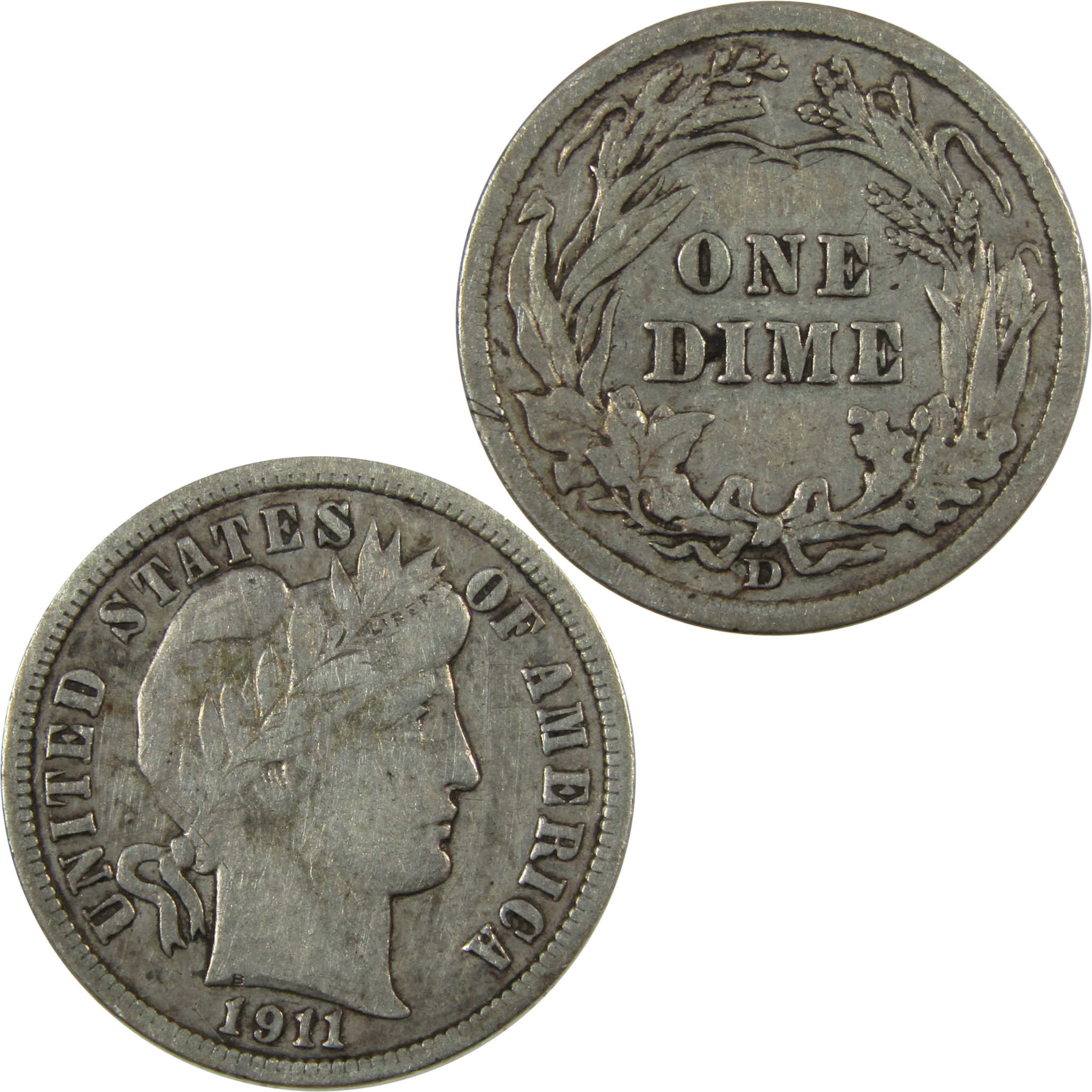 1911 D Barber Silver Dime VF Very Fine 10c Coin Collectible SKU:CP1335