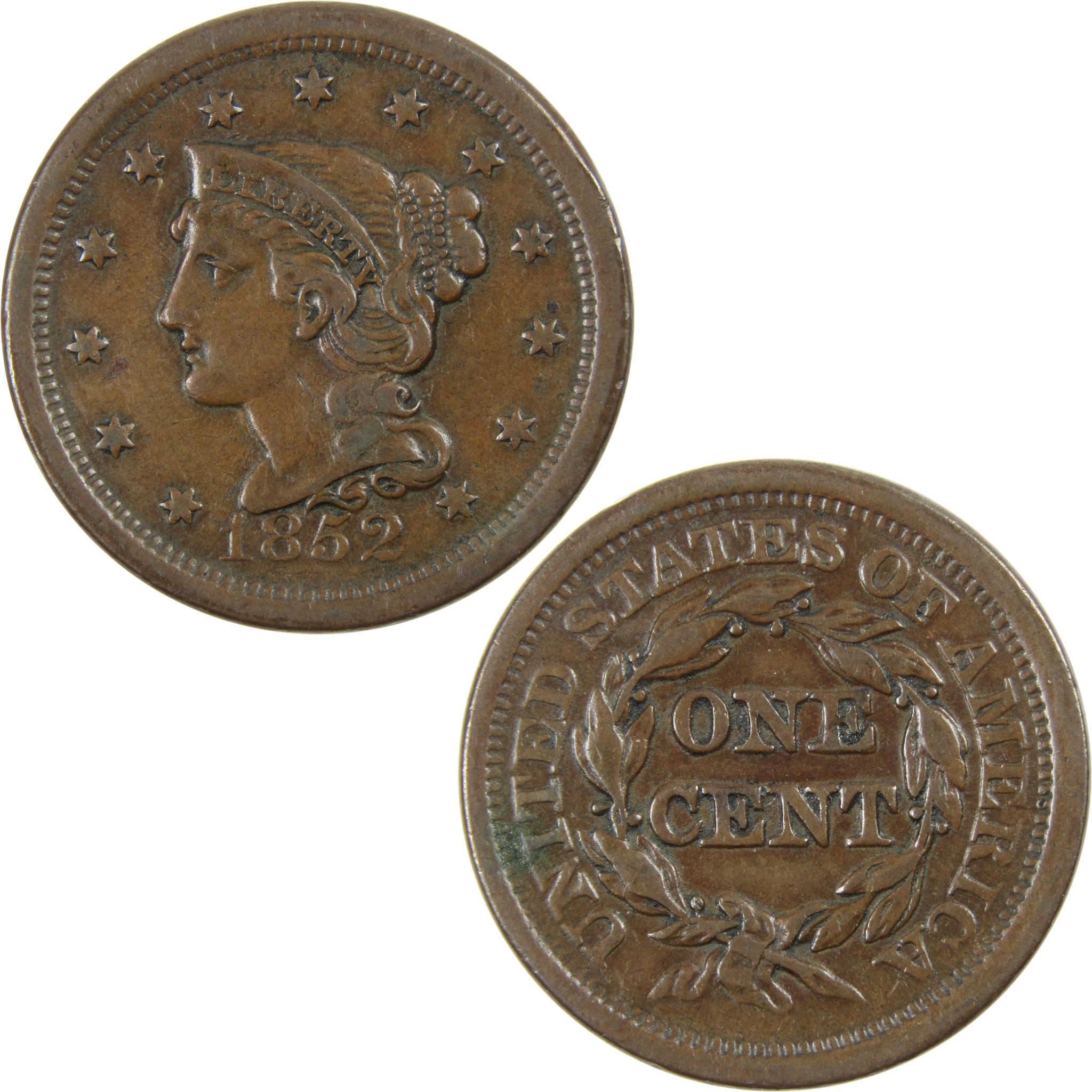 1852 Braided Hair Large Cent XF EF Extremely Fine Copper SKU:I12820