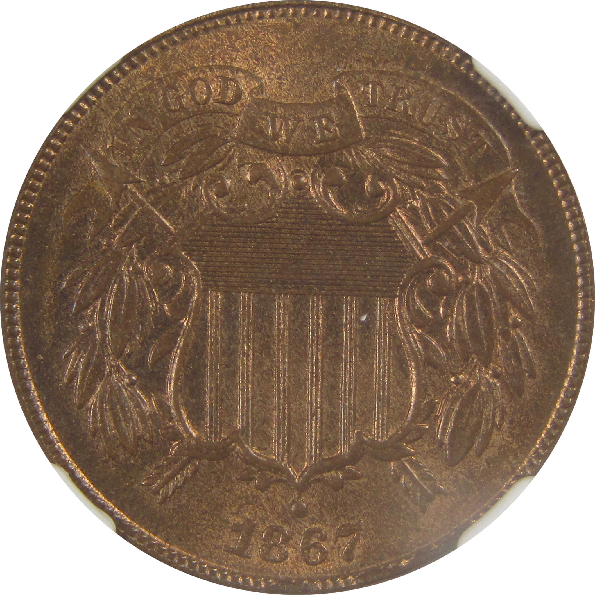 1867 Two Cent Piece MS 66 RB NGC Uncirculated 2c Coin SKU:I21996