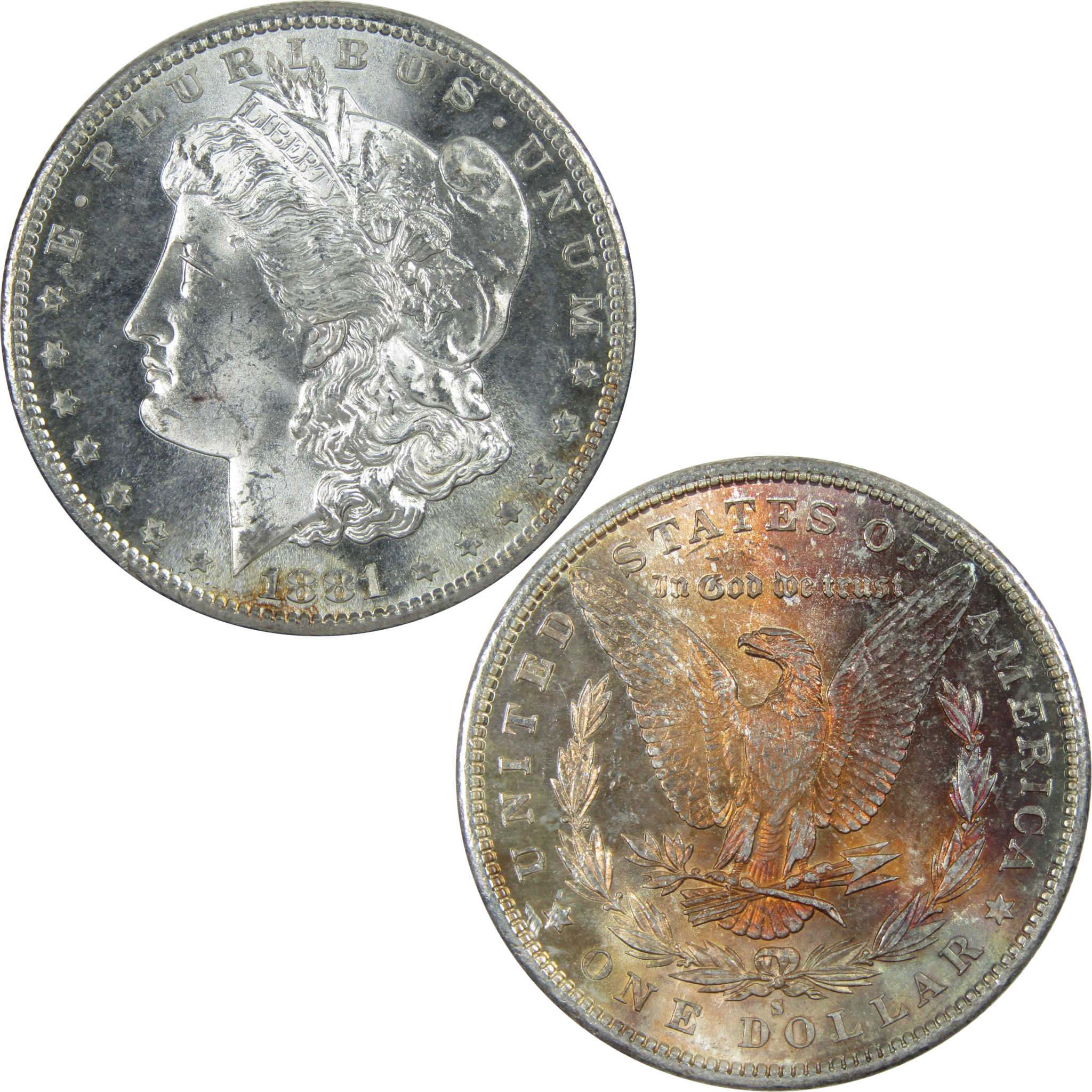 1881 S Morgan Dollar Uncirculated Silver $1 Coin Toned SKU:I14241