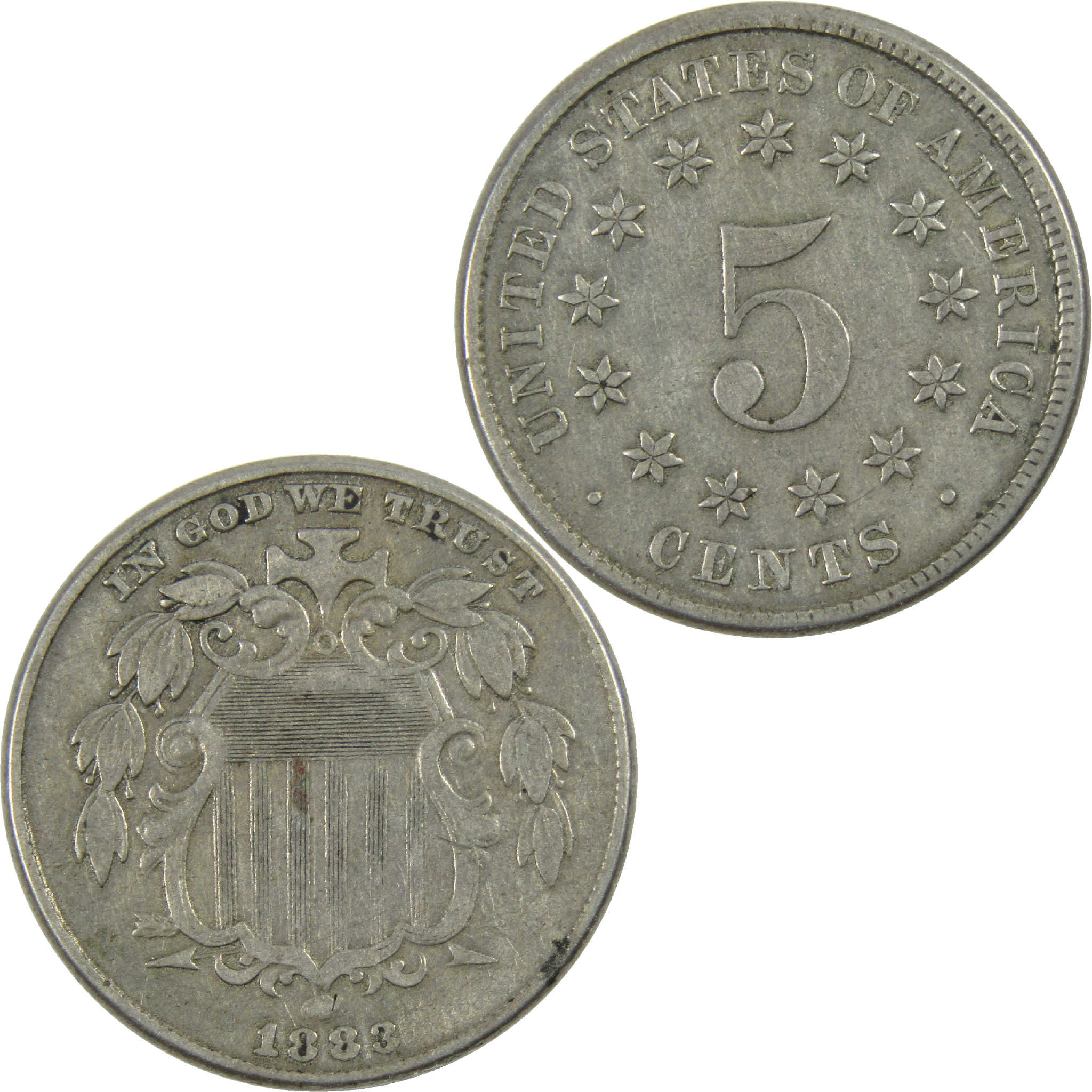 1883 Shield Nickel VF Very Fine 5c Coin SKU:I12352
