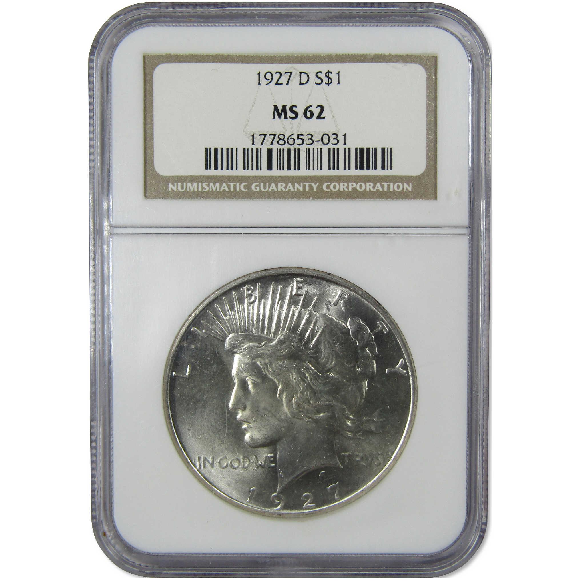 1927 D Peace Silver Dollar MS 62 NGC Uncirculated $1 Coin Collectible