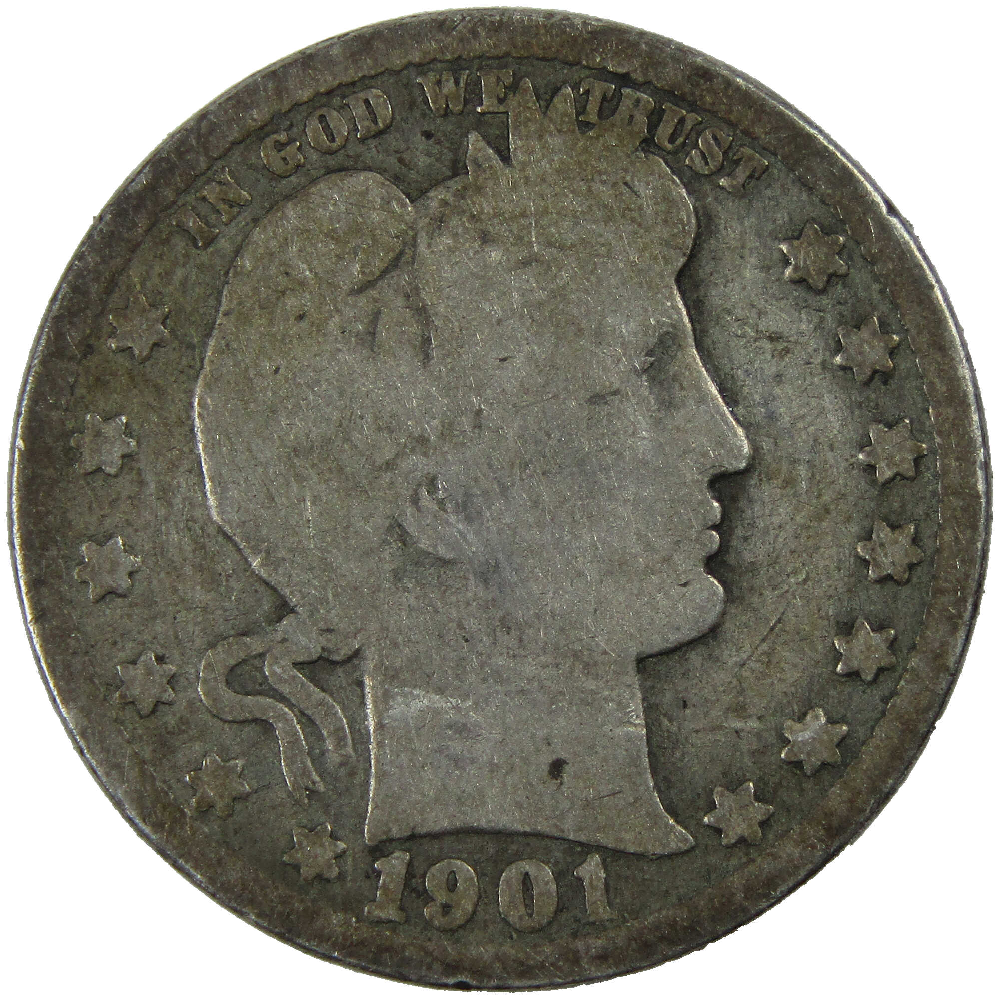 1901 O Barber Quarter G Good Silver 25c Coin SKU:I12735