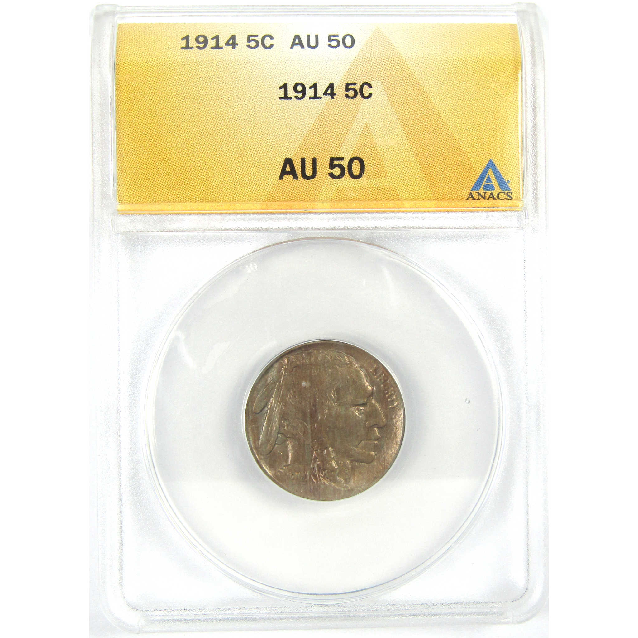 1914 Indian Head Buffalo Nickel AU 50 ANACS 5c Coin SKU:I16282