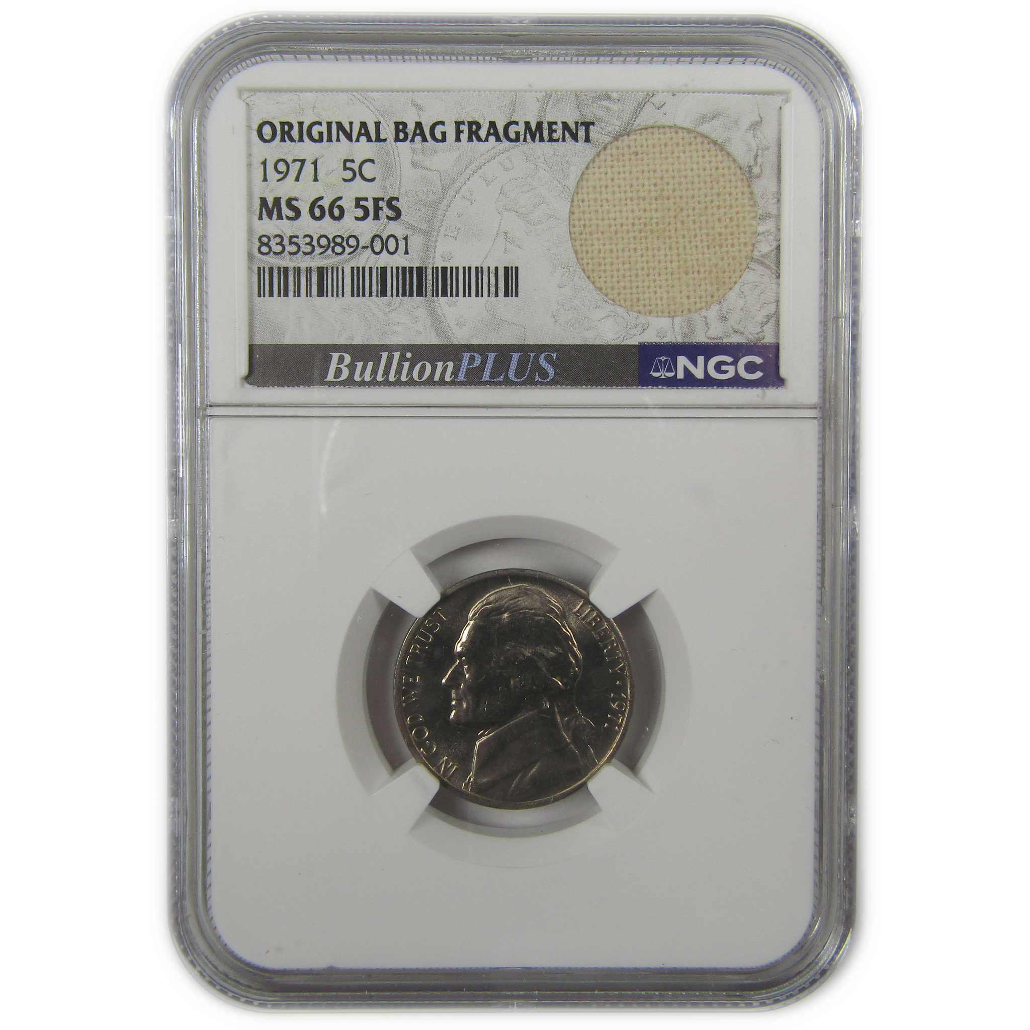 1971 Jefferson Nickel MS 66 5FS NGC Original Bag Fragment SKU:I22109