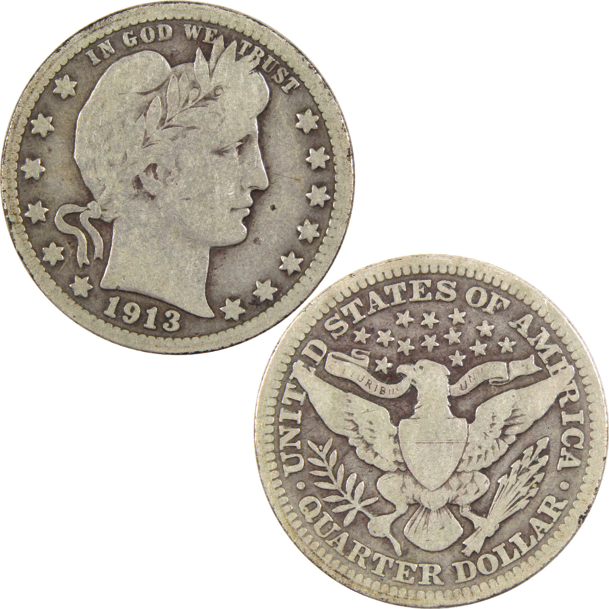 1913 Barber Quarter VG Very Good Silver 25c Coin SKU:I11481
