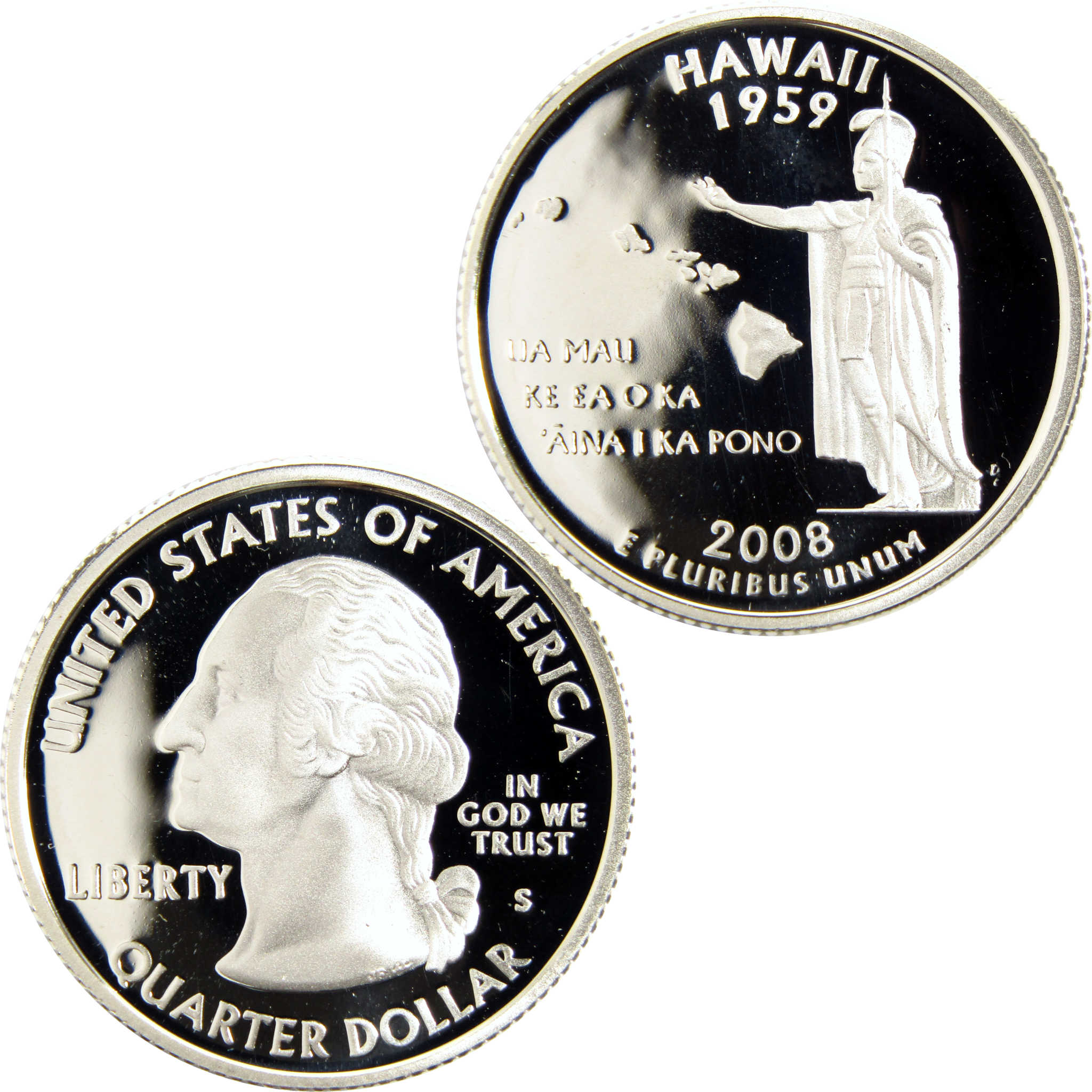 2008 S Hawaii State Quarter Silver 25c Proof Coin