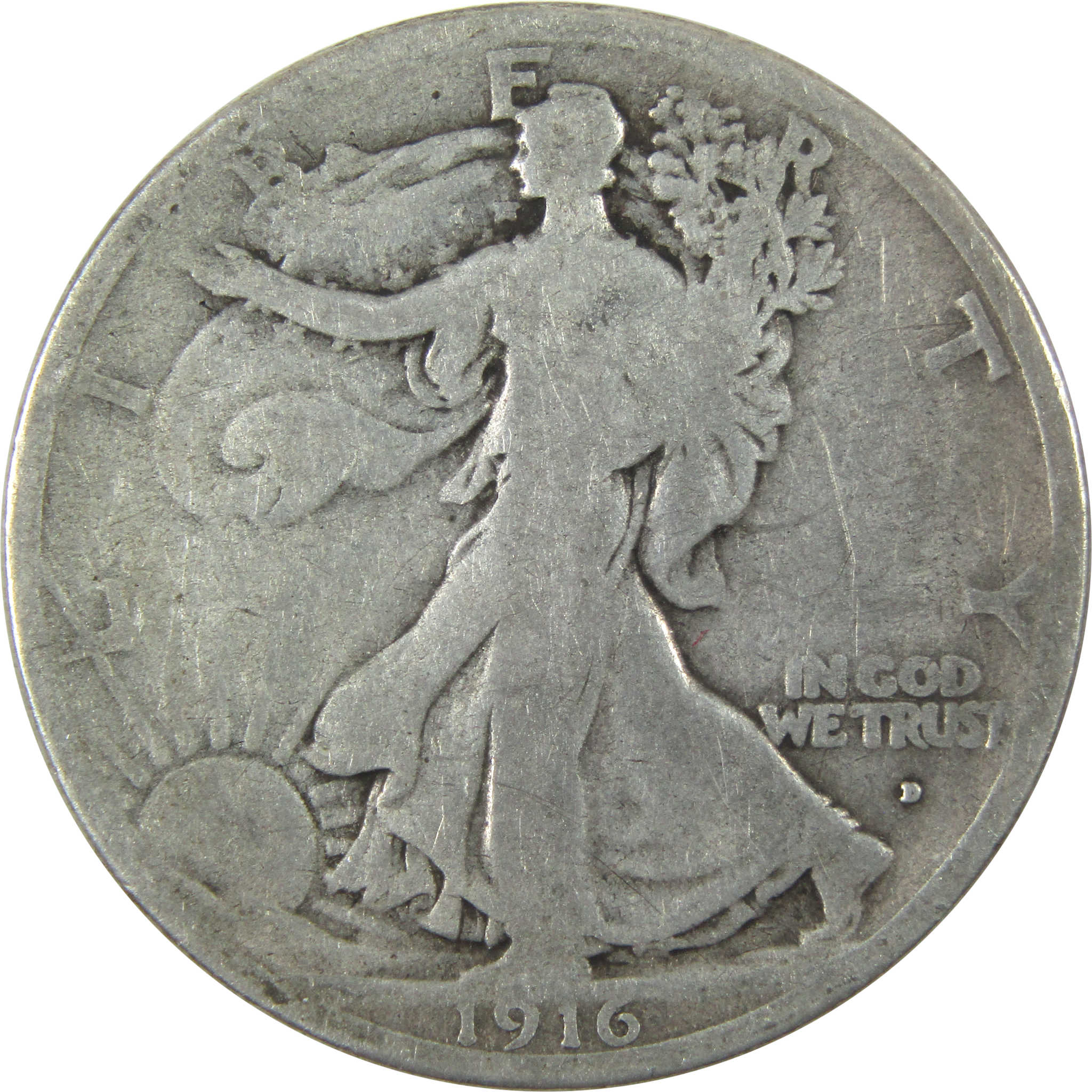 1916 D Liberty Walking Half Dollar G Good Silver 50c Coin SKU:I14819