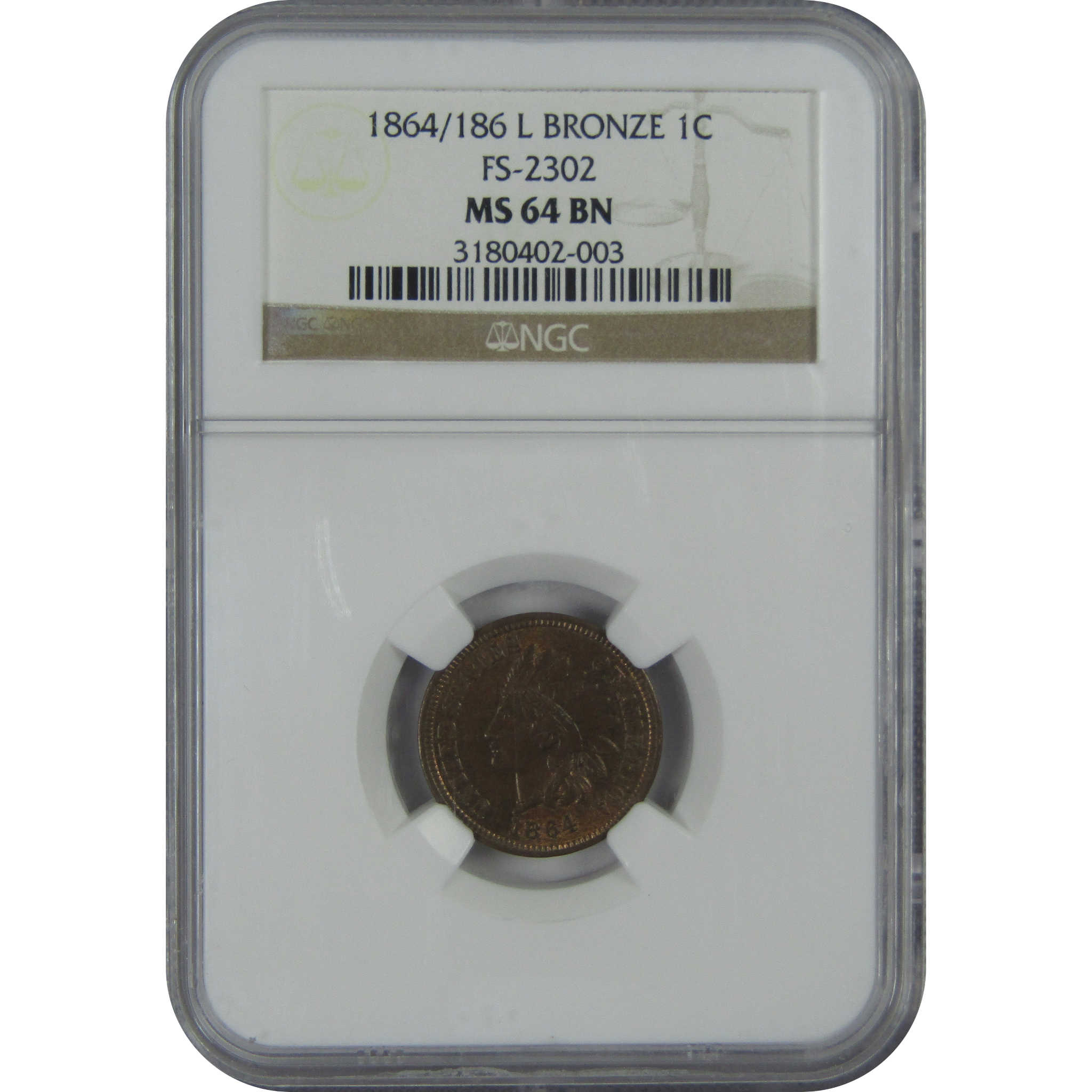 1864/186 L FS-2302 Indian Head Cent MS 64 BN NGC Penny 1c Uncirculated