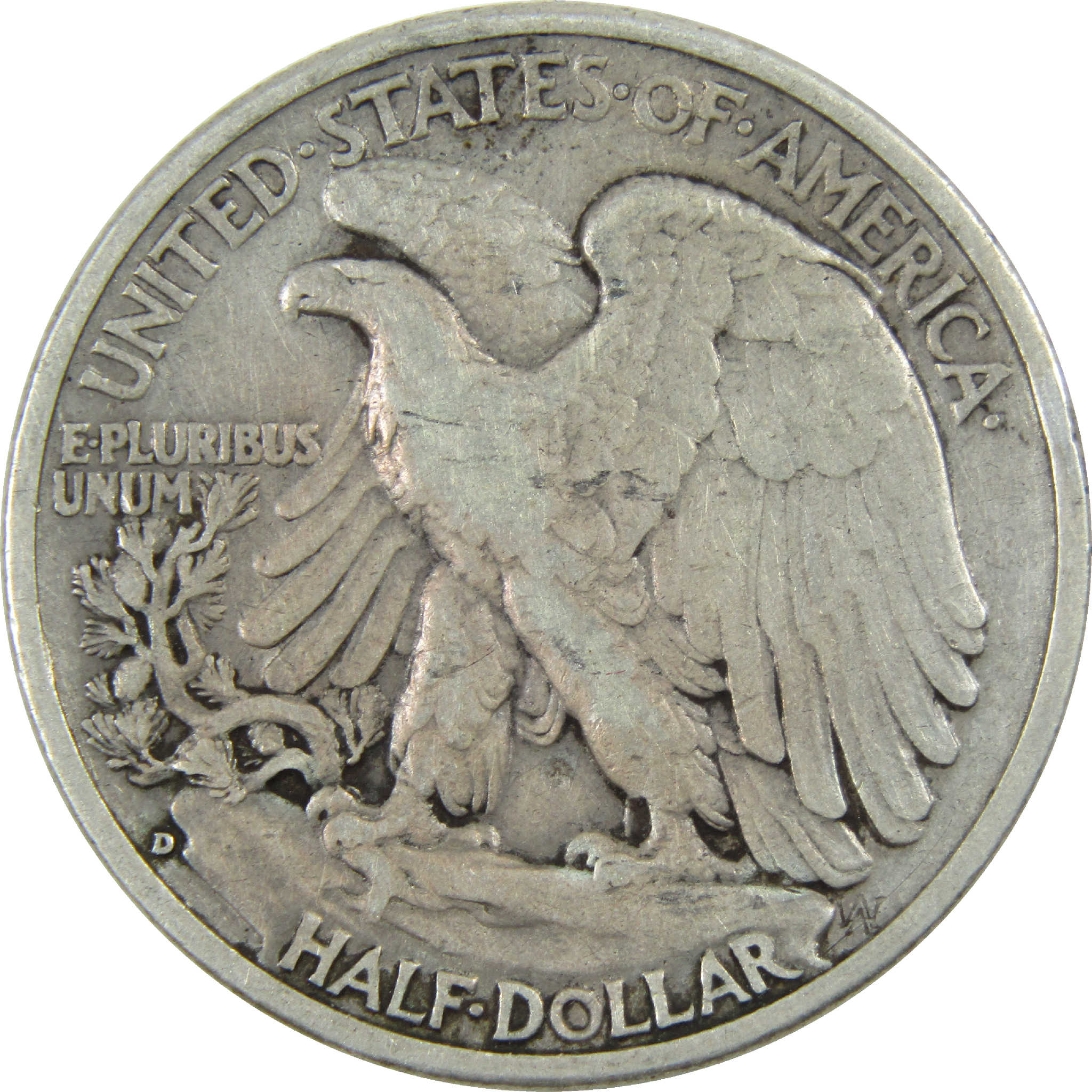 1938 D Liberty Walking Half Dollar F Fine Silver 50c Coin SKU:I12355