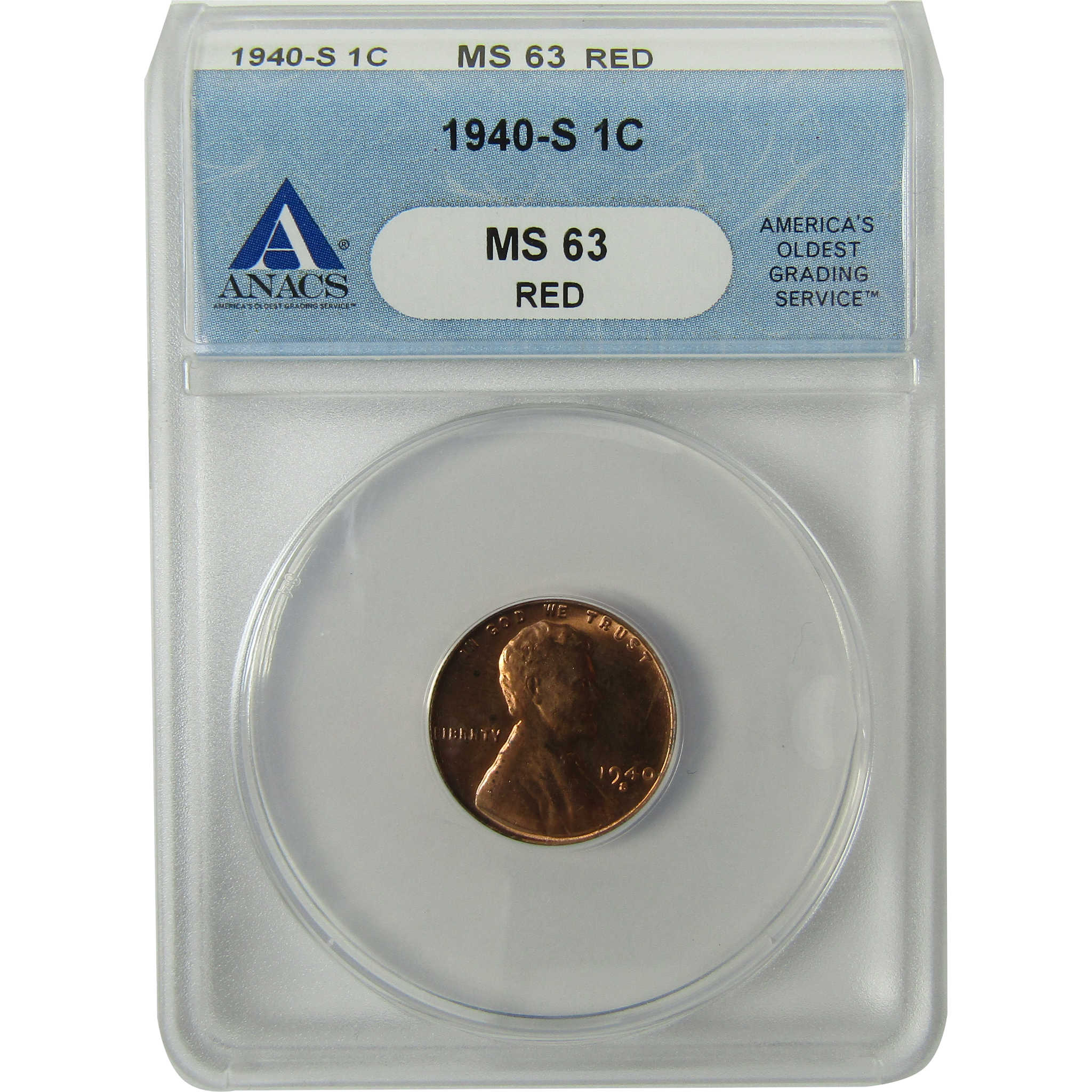 1940 S Lincoln Wheat Cent MS 63 RD ANACS Penny 1c Coin SKU:I28423