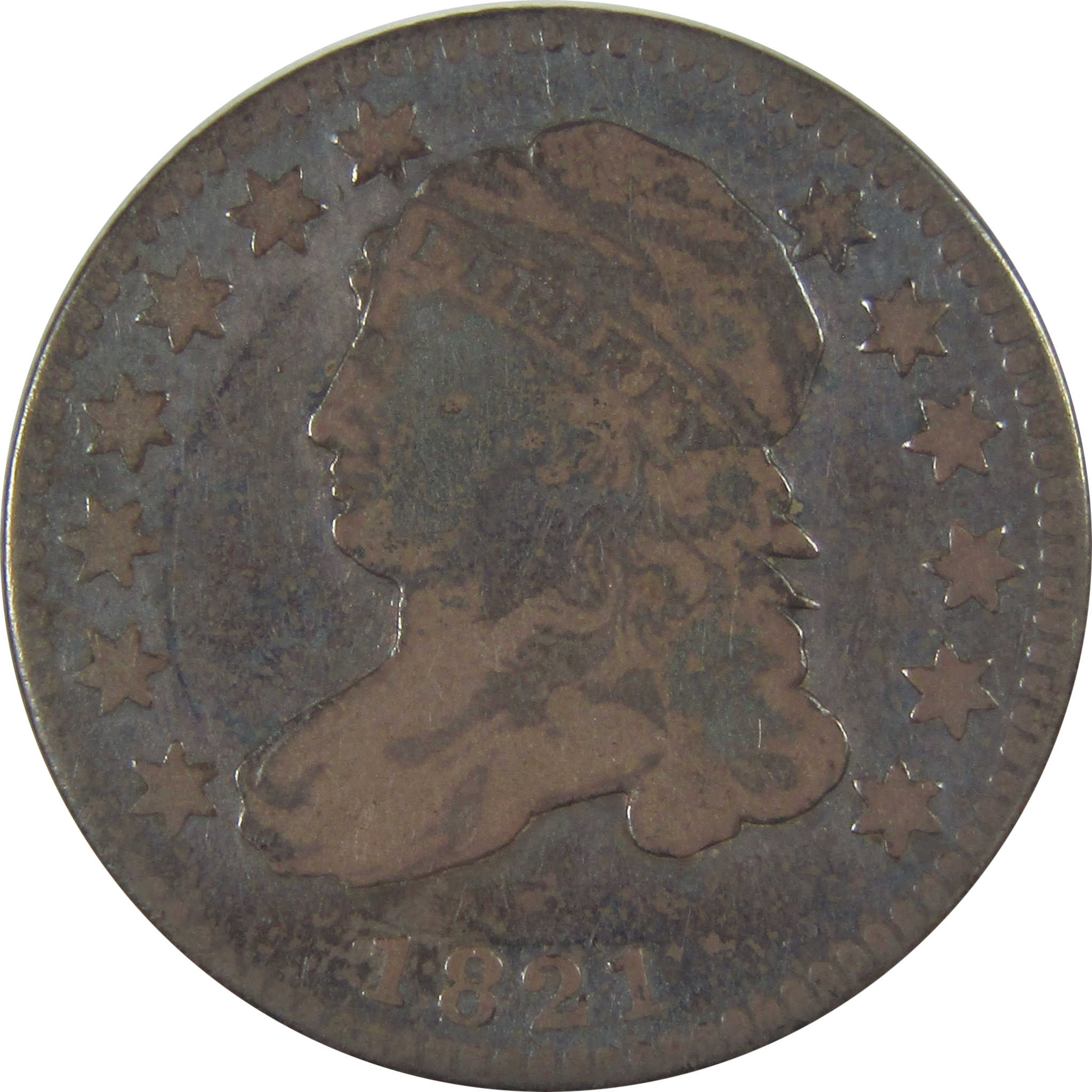 1821 Small Date Capped Bust Dime F Fine Silver 10c Coin SKU:CPC0942